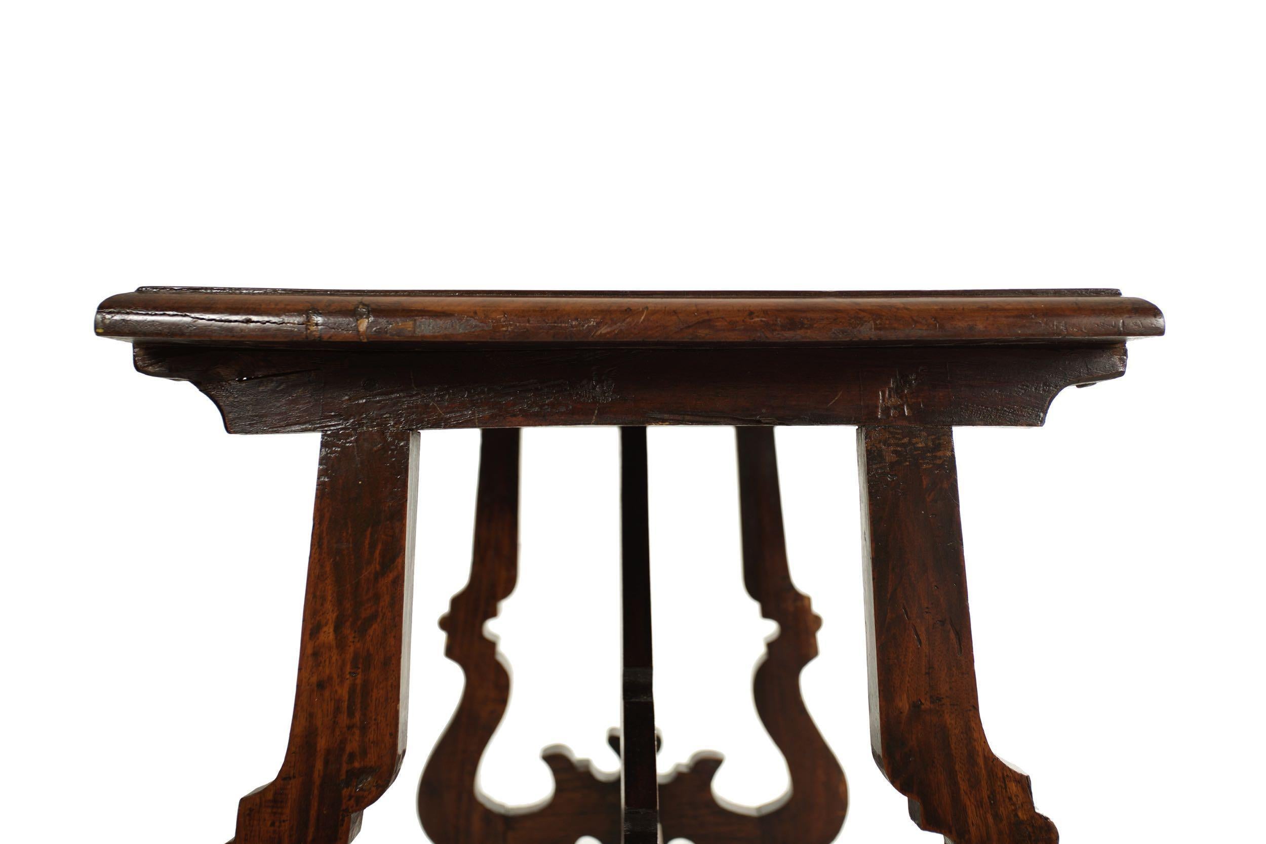 18th Century Italian Baroque Inlaid Walnut Trestle-Base Center Table For Sale 5