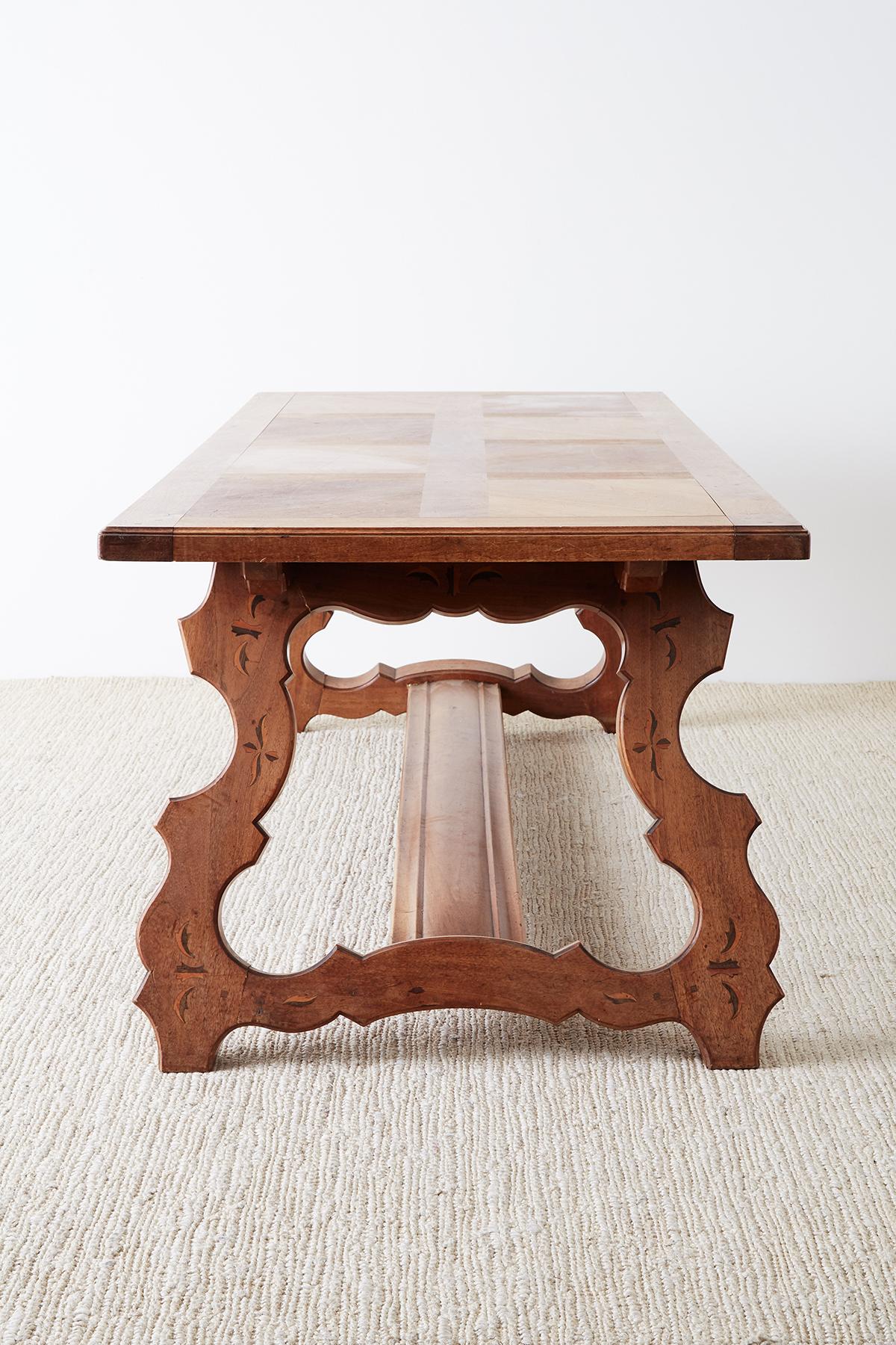 18th Century and Earlier 18th Century Italian Baroque Inlay Walnut Trestle Table