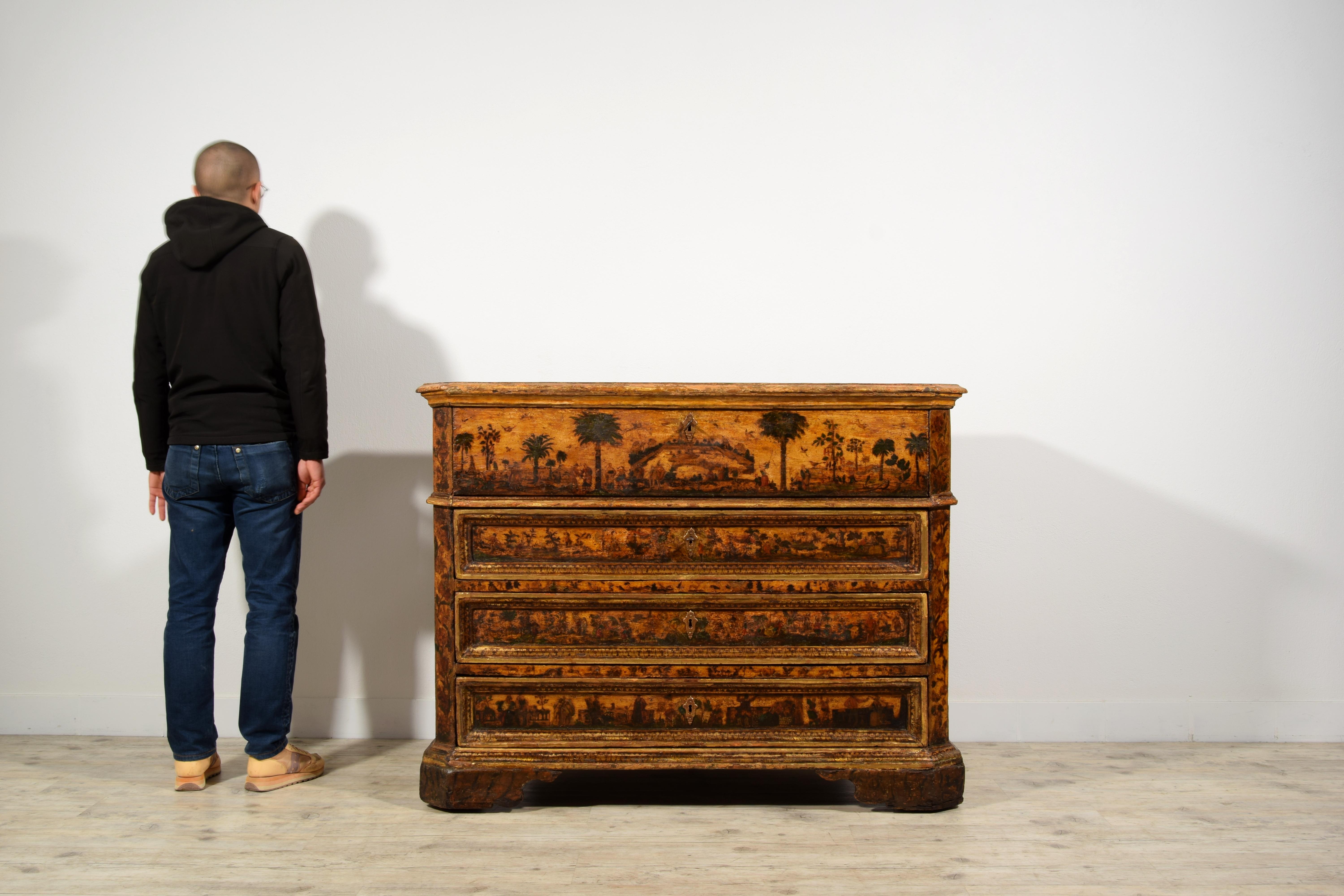 18th Century, Italian Baroque Lacquered Wood Chest of Drawers 10