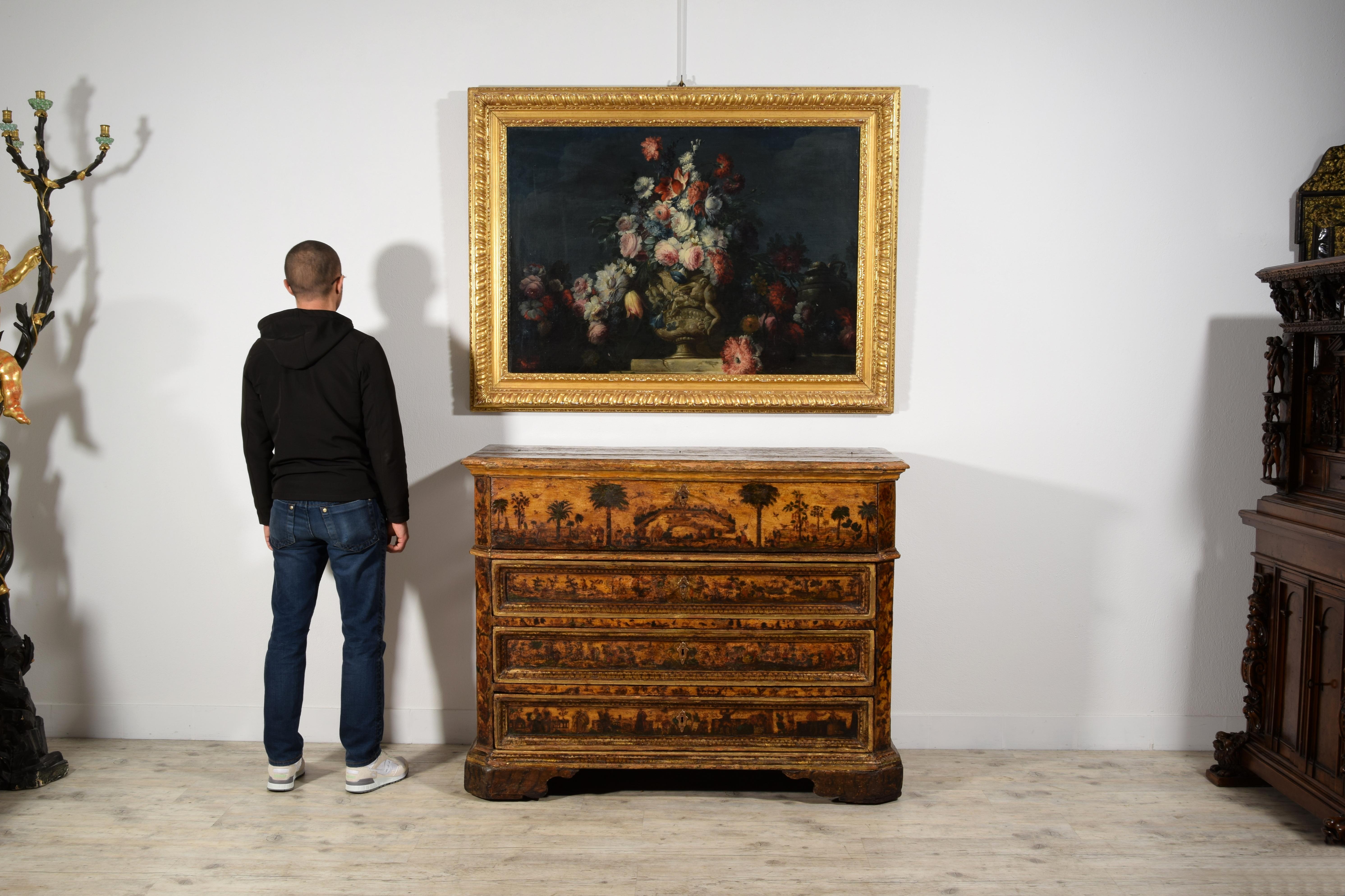 18th Century, Italian Baroque Lacquered Wood Chest of Drawers 11