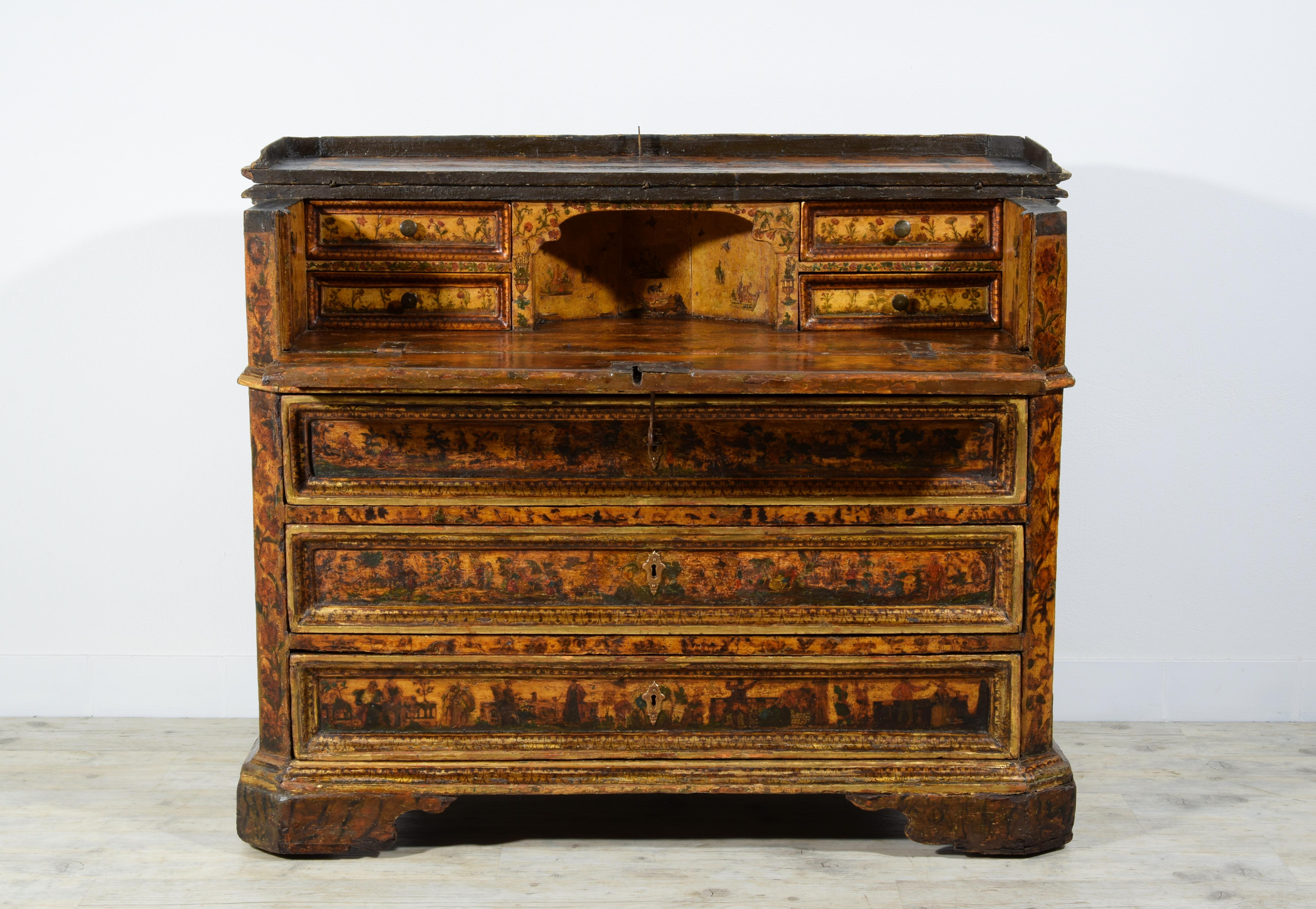 18th Century, Italian Baroque Lacquered Wood Chest of Drawers 1