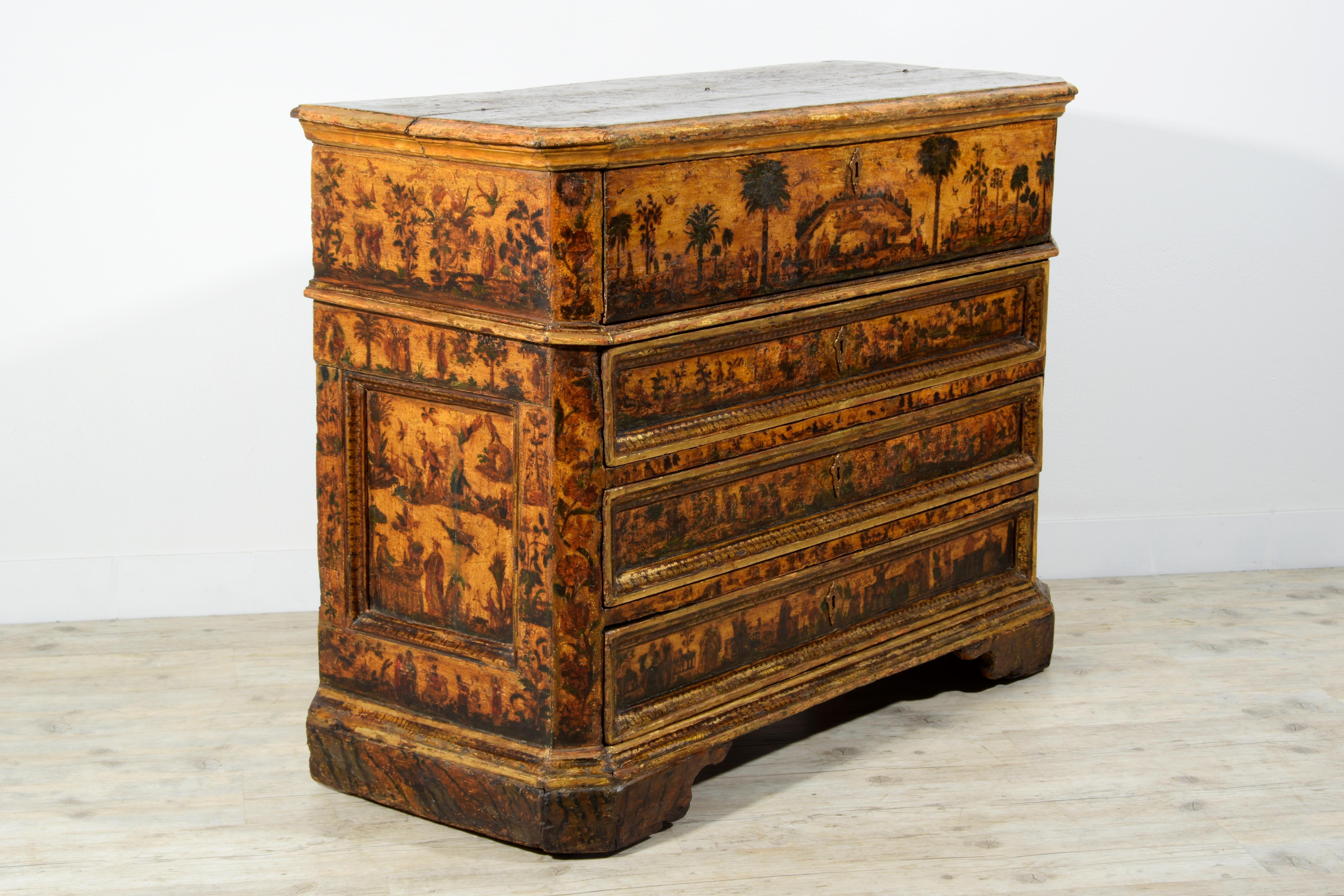 18th Century, Italian Baroque Lacquered Wood Chest of Drawers 2