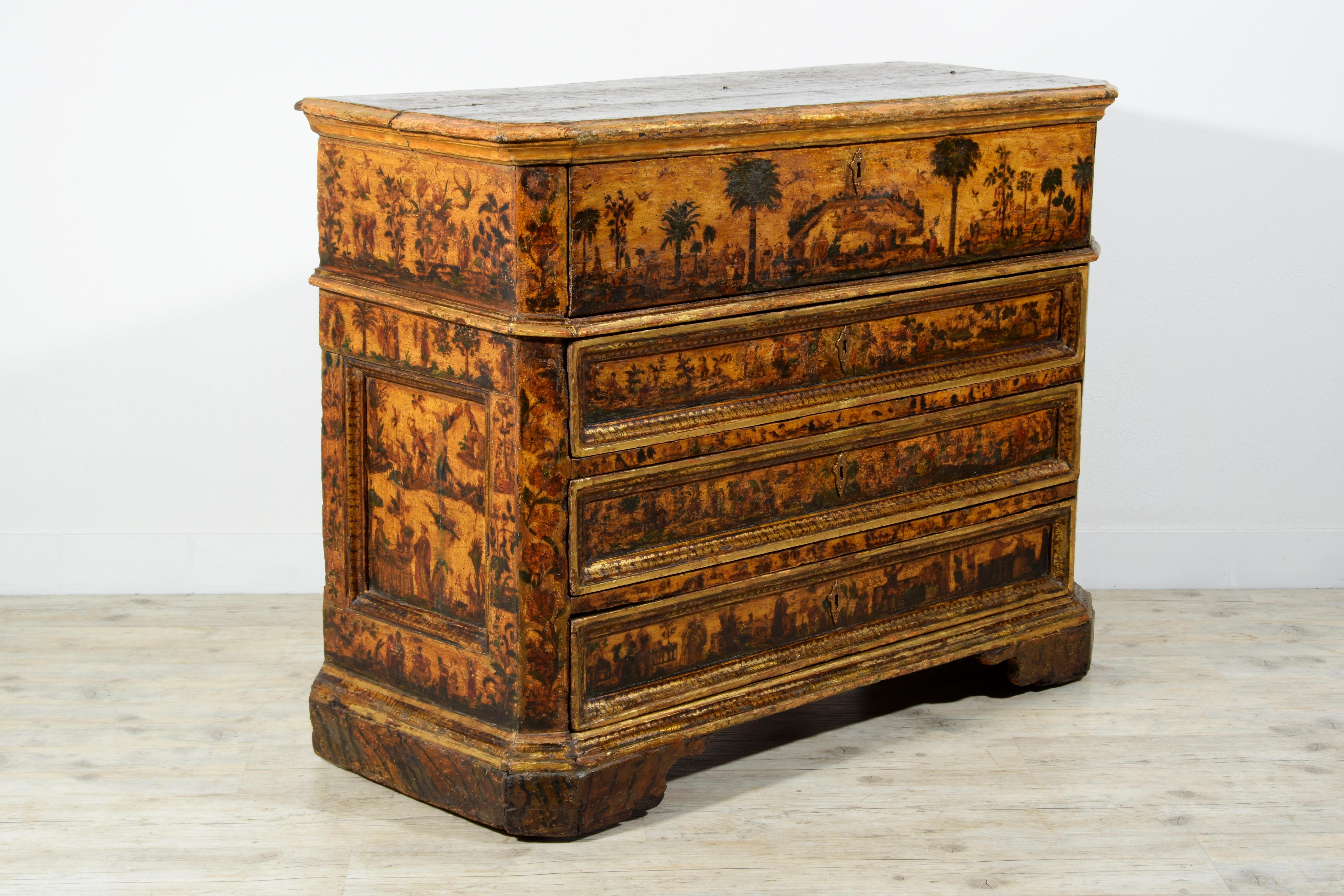 18th Century, Italian Baroque Lacquered Wood Chest of Drawers 4