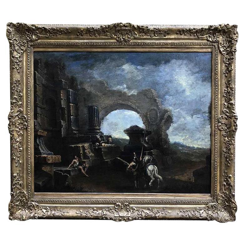 18th Century Italian Baroque Landscape After Magnasco Large Capriccio with Ruins For Sale 3