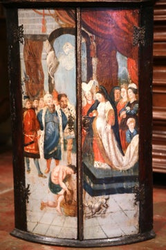 18th Century Italian Painted Corner Cabinet Depicting Saint John the Baptist