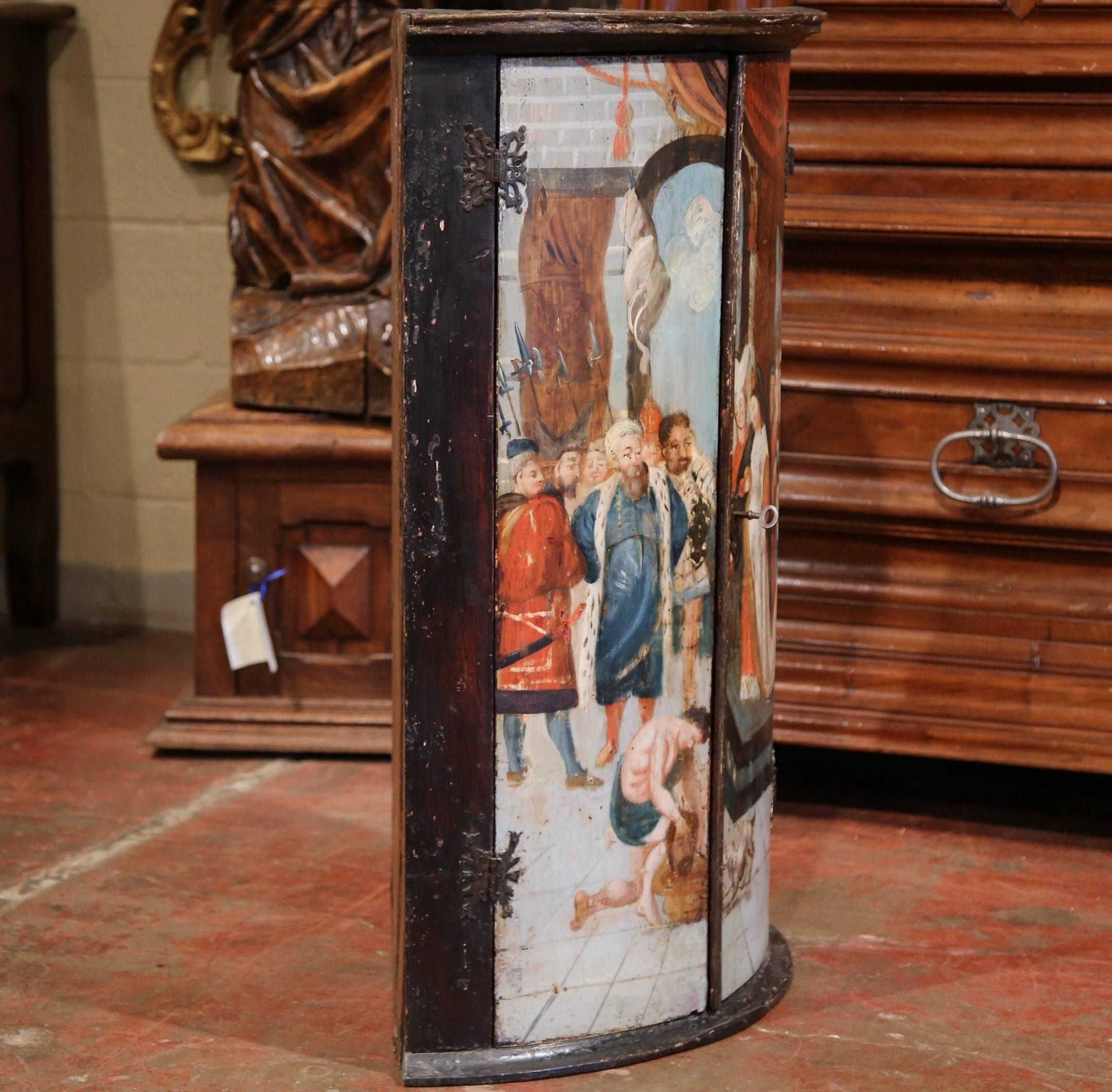 18th Century Italian Baroque Painted Bombe Two-Door Corner Cabinet For Sale 2