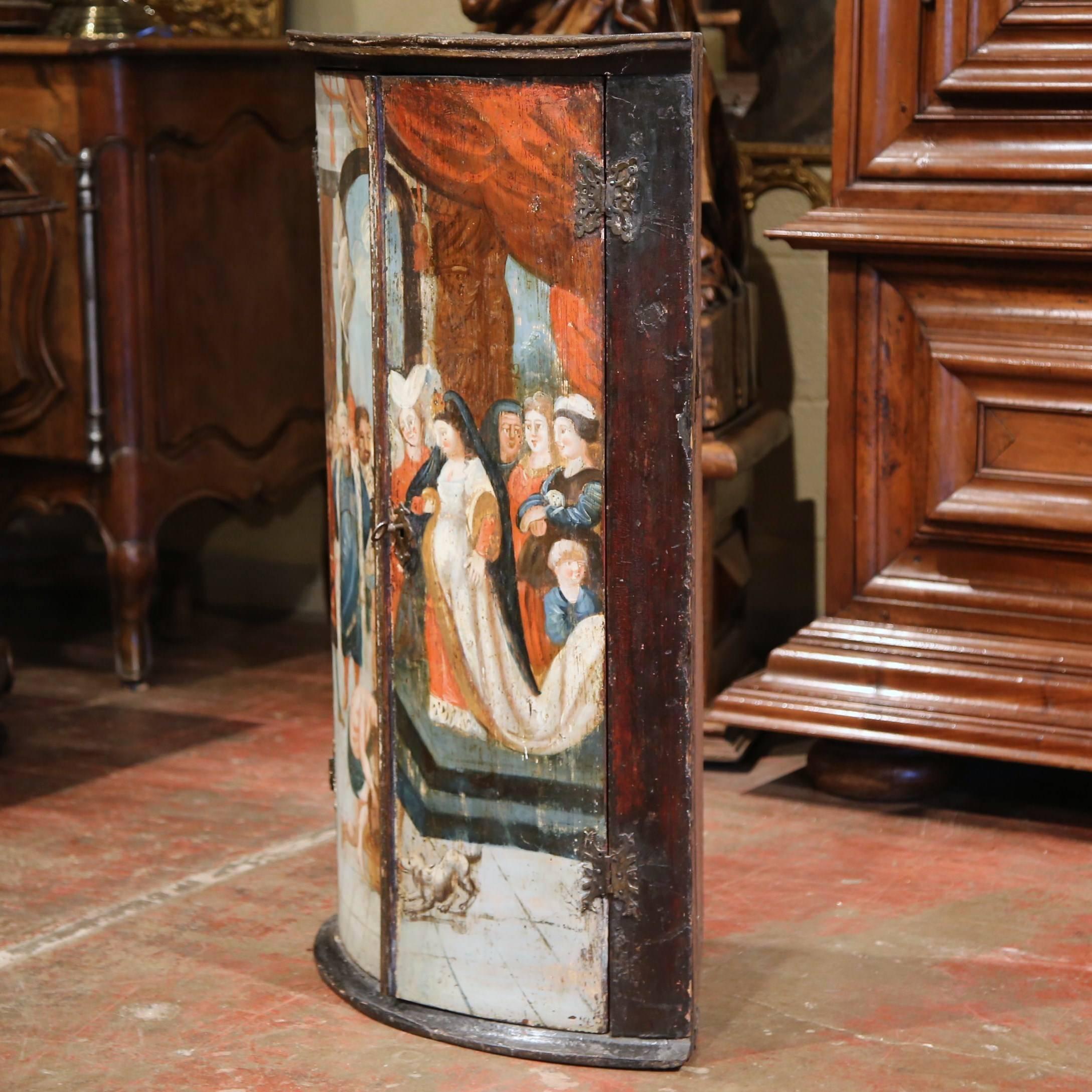 18th Century Italian Baroque Painted Bombe Two-Door Corner Cabinet For Sale 3