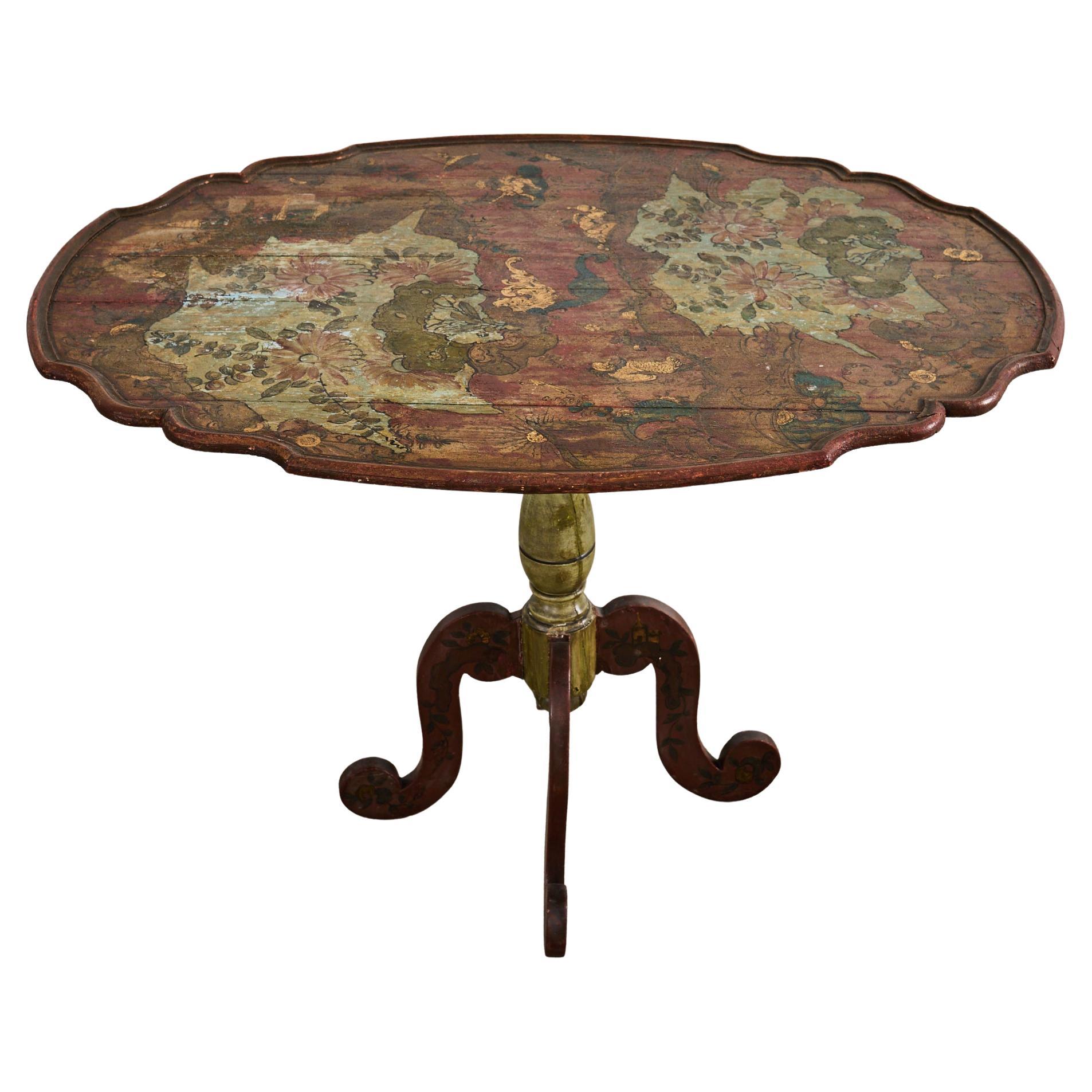 Mesa de centro con tablero basculante pintada en chinoiseries barrocas italianas del siglo XVIII