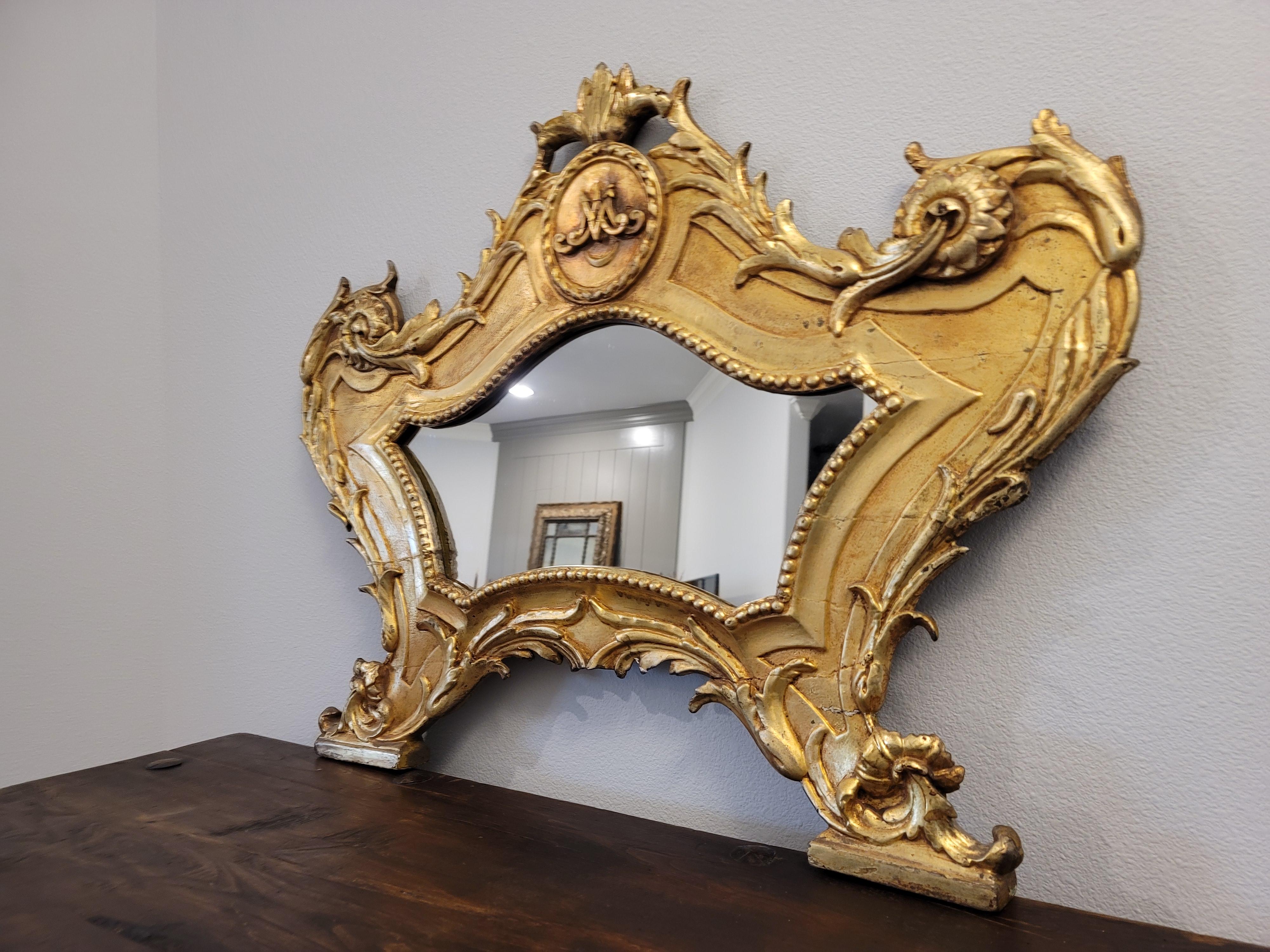 18th Century Italian Baroque Period Carta Gloria Giltwood Mirror For Sale 7