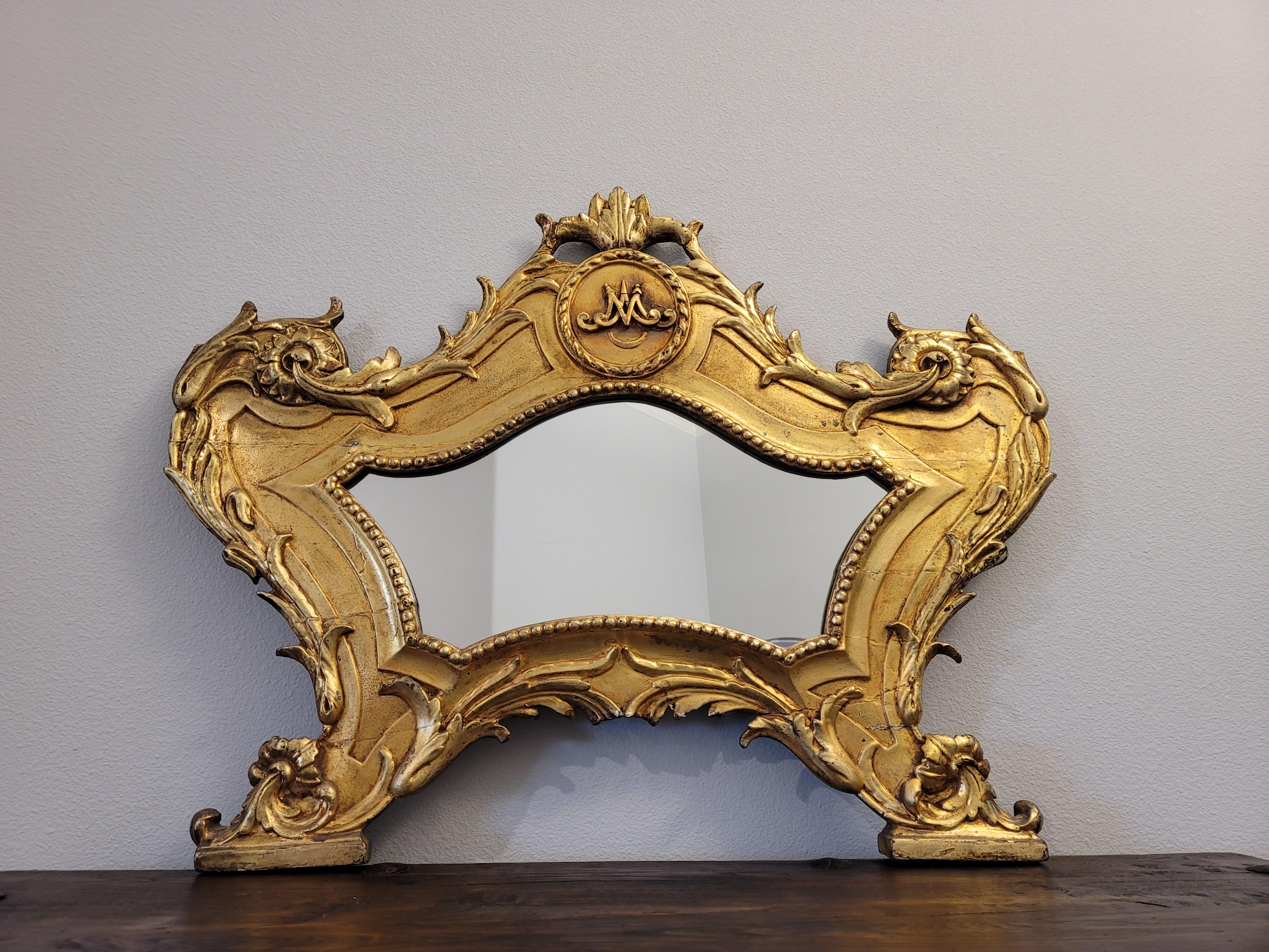 18th Century Italian Baroque Period Carta Gloria Giltwood Mirror For Sale 10