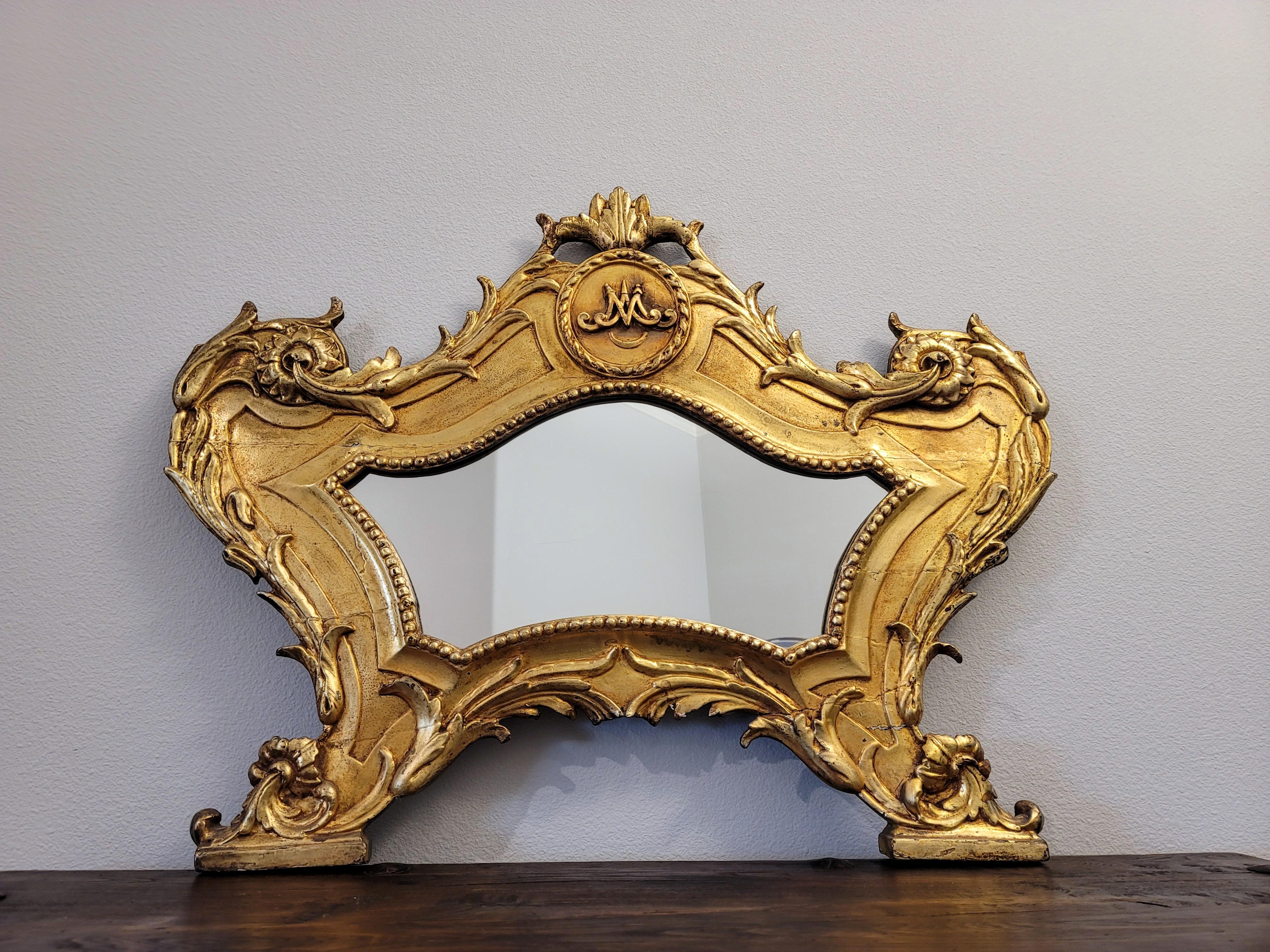 18th Century Italian Baroque Period Carta Gloria Giltwood Mirror For Sale 1