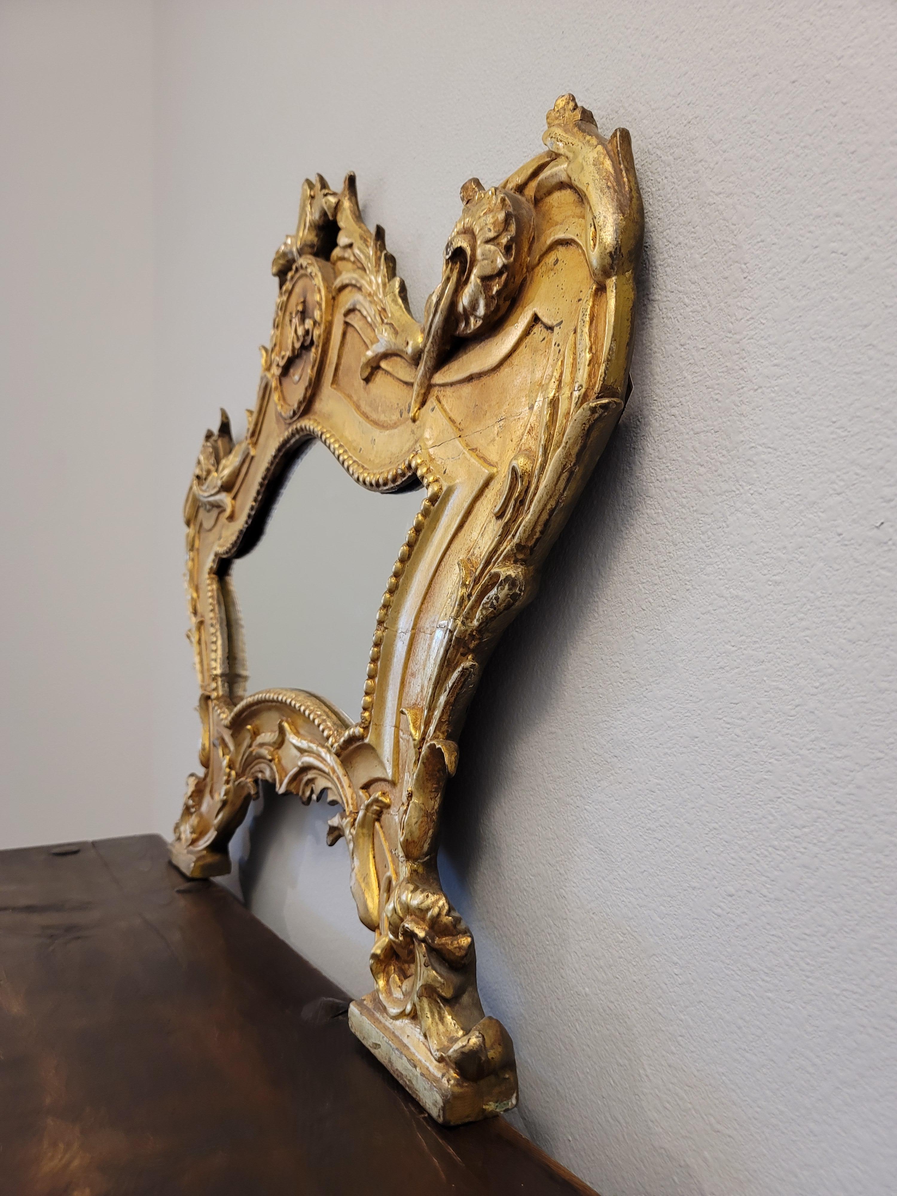 18th Century Italian Baroque Period Carta Gloria Giltwood Mirror For Sale 2