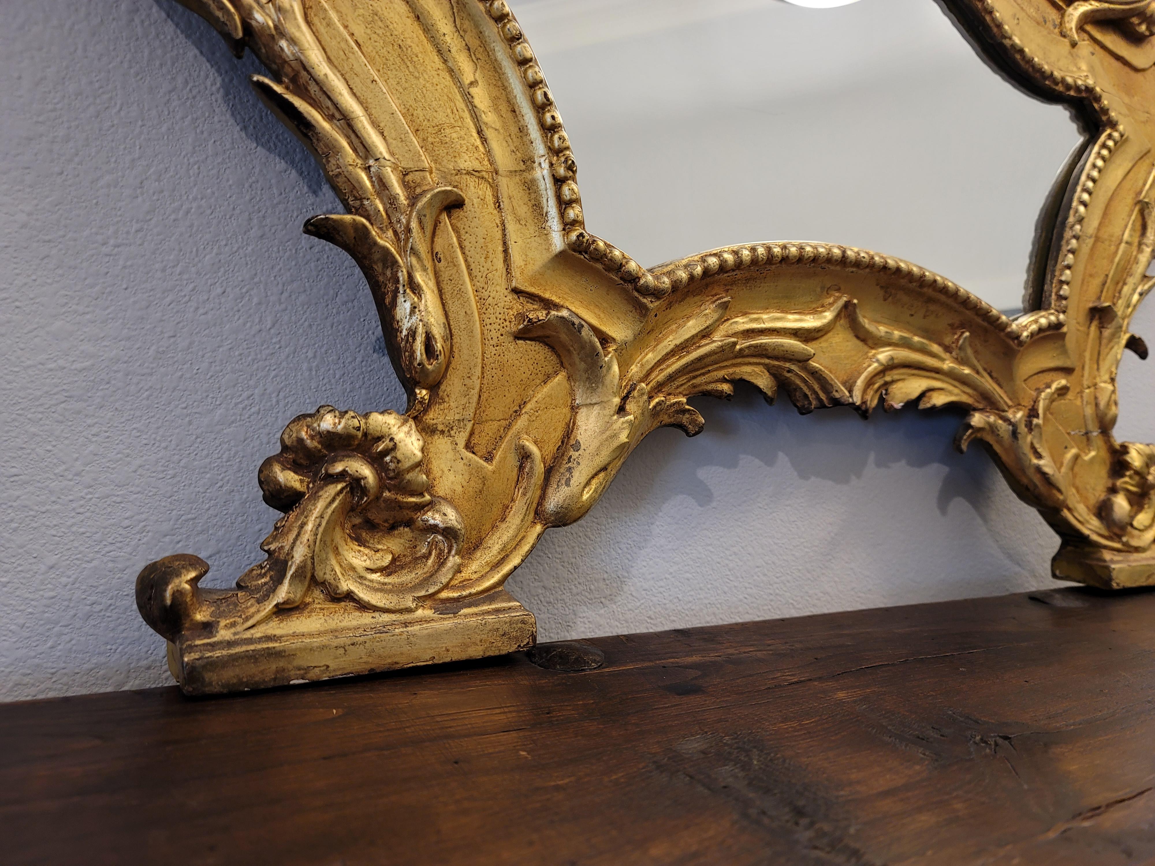 Glass 18th Century Italian Baroque Period Carta Gloria Altar Card Giltwood Mirror For Sale