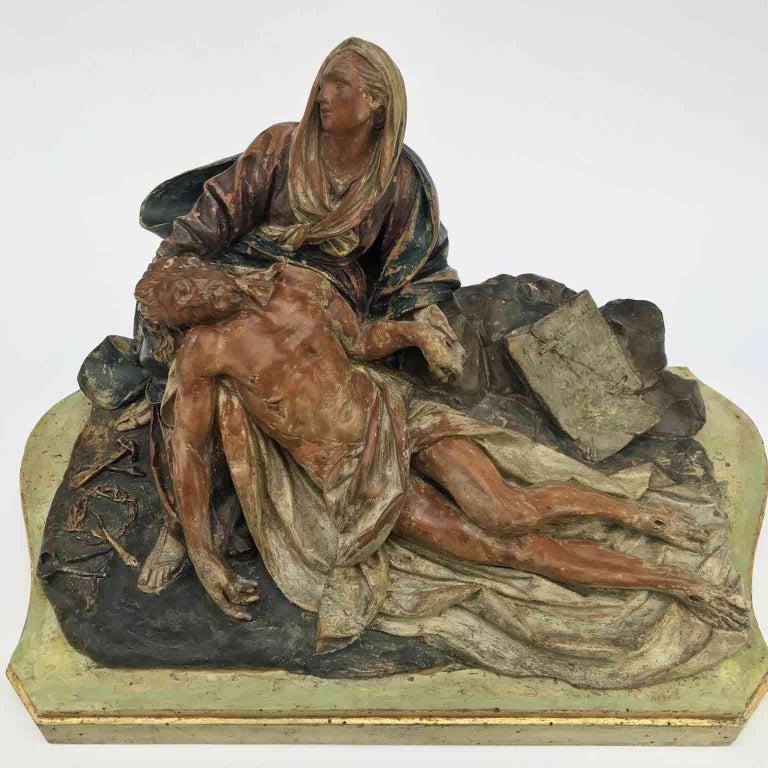 18th Century Italian Baroque Pity Pietà Sculpture by Piò Angelo Bolognese Circle For Sale 3