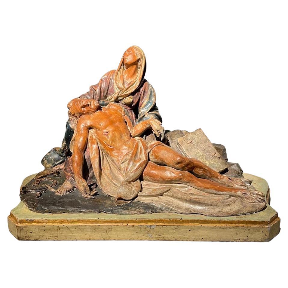 18th Century Italian Baroque Pity Pietà Sculpture by Piò Angelo Bolognese Circle For Sale