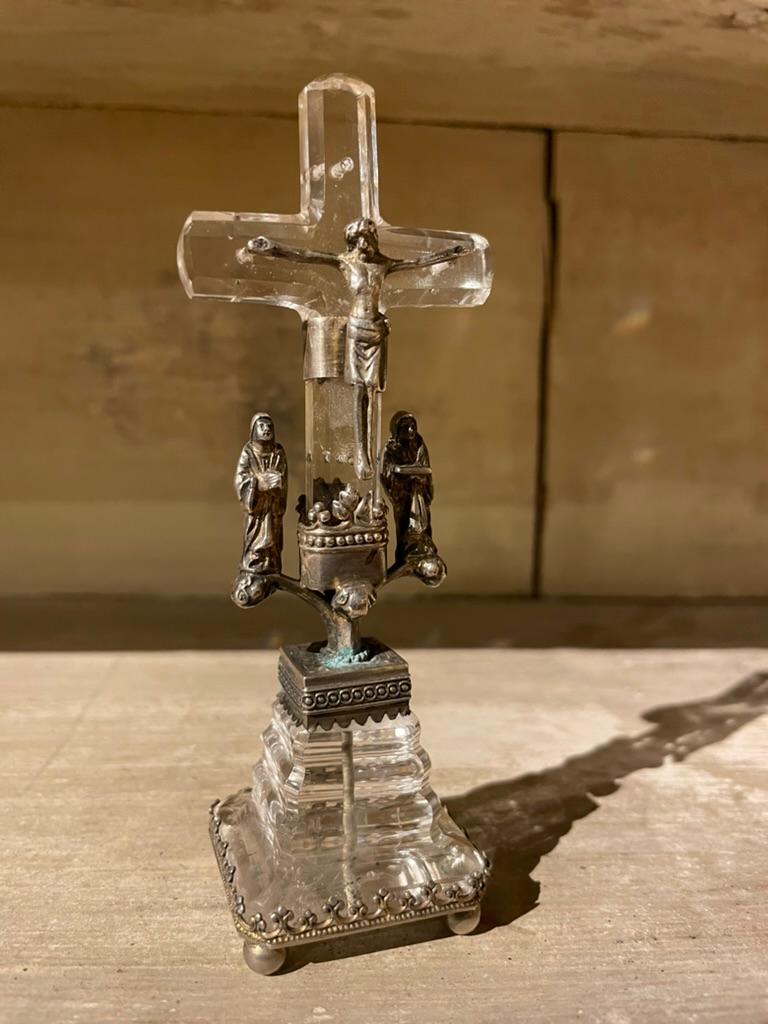 18th Century Italian Baroque Silver and Rock Crystal Crucifix For Sale 5