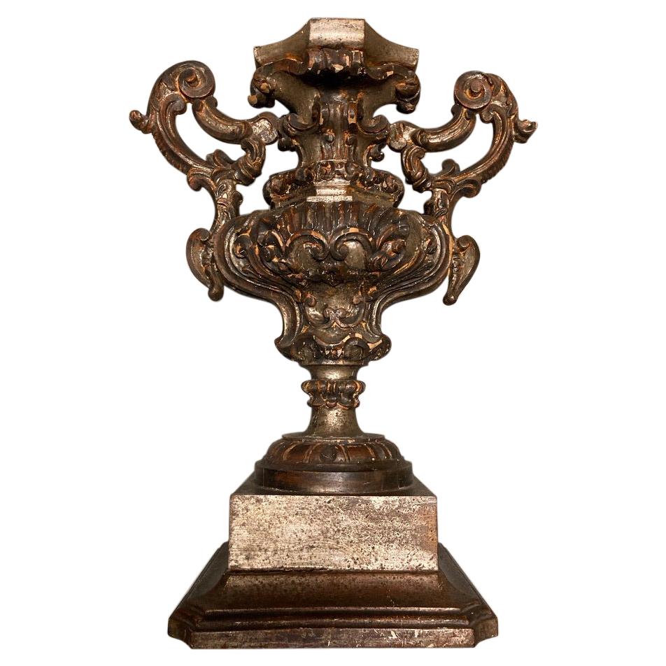 18th Century Italian Baroque Silver Gilt Carved Wood Urn