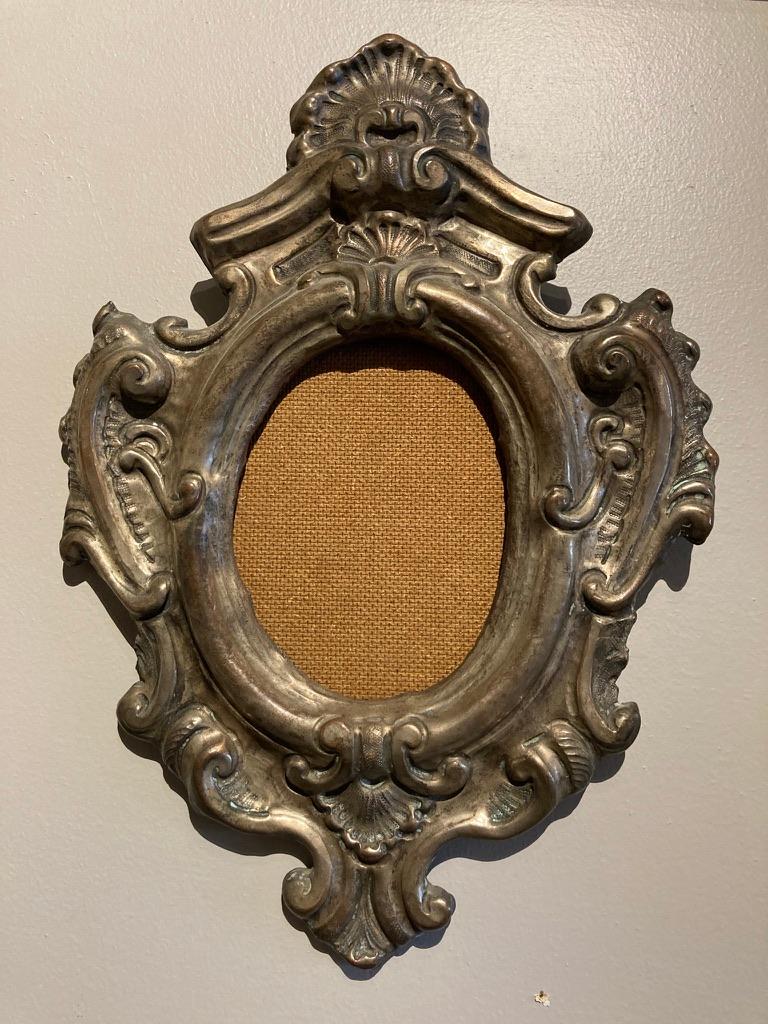 18th Century Italian Baroque Silvered Brass Repousse Frame For Sale 5