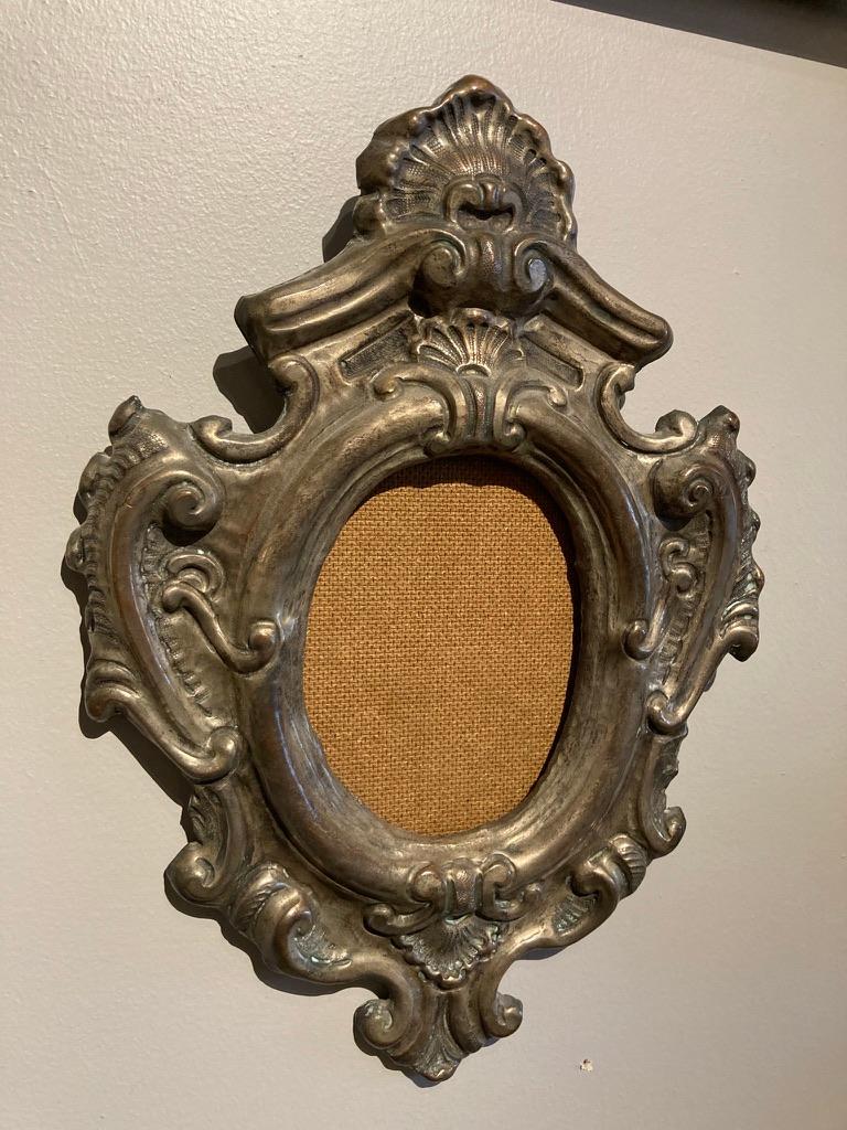 Repoussé 18th Century Italian Baroque Silvered Brass Repousse Frame For Sale