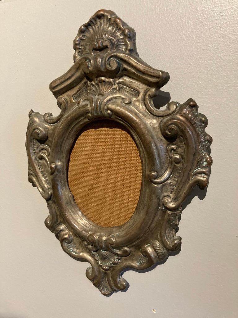 18th Century Italian Baroque Silvered Brass Repousse Frame For Sale 1