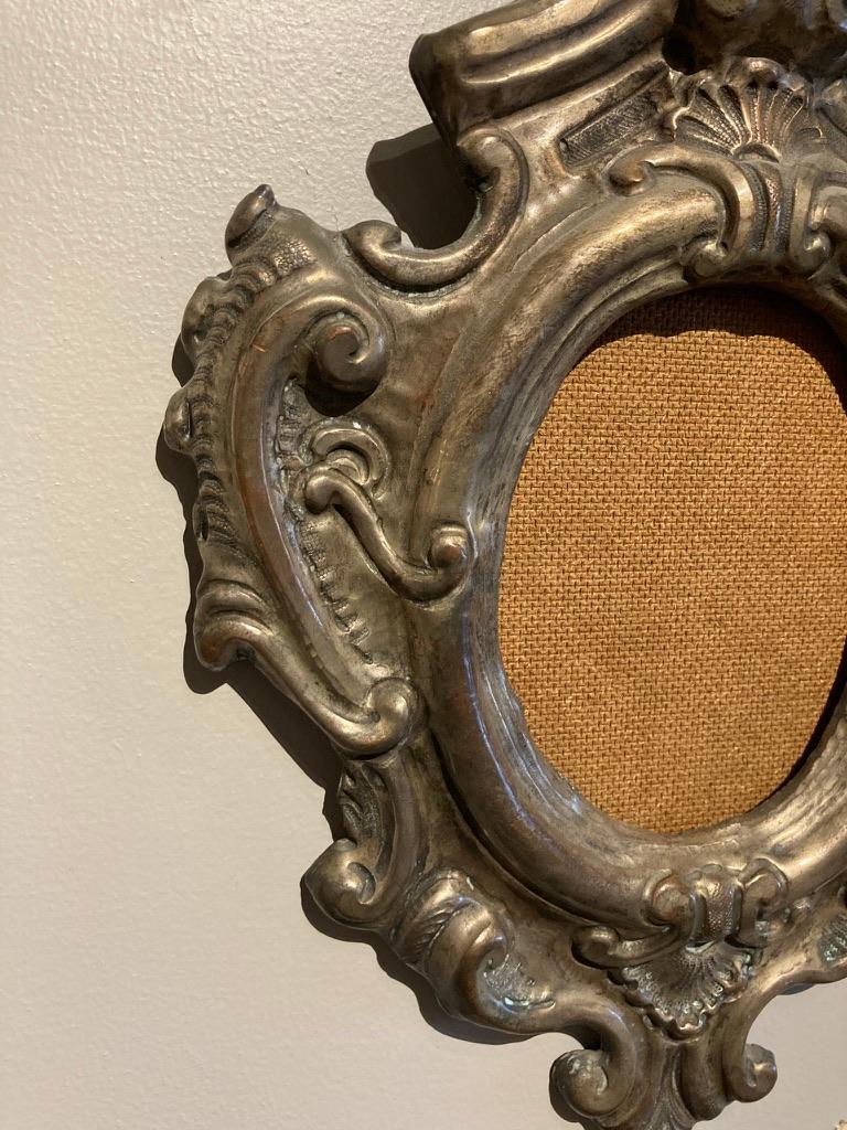 18th Century Italian Baroque Silvered Brass Repousse Frame For Sale 3