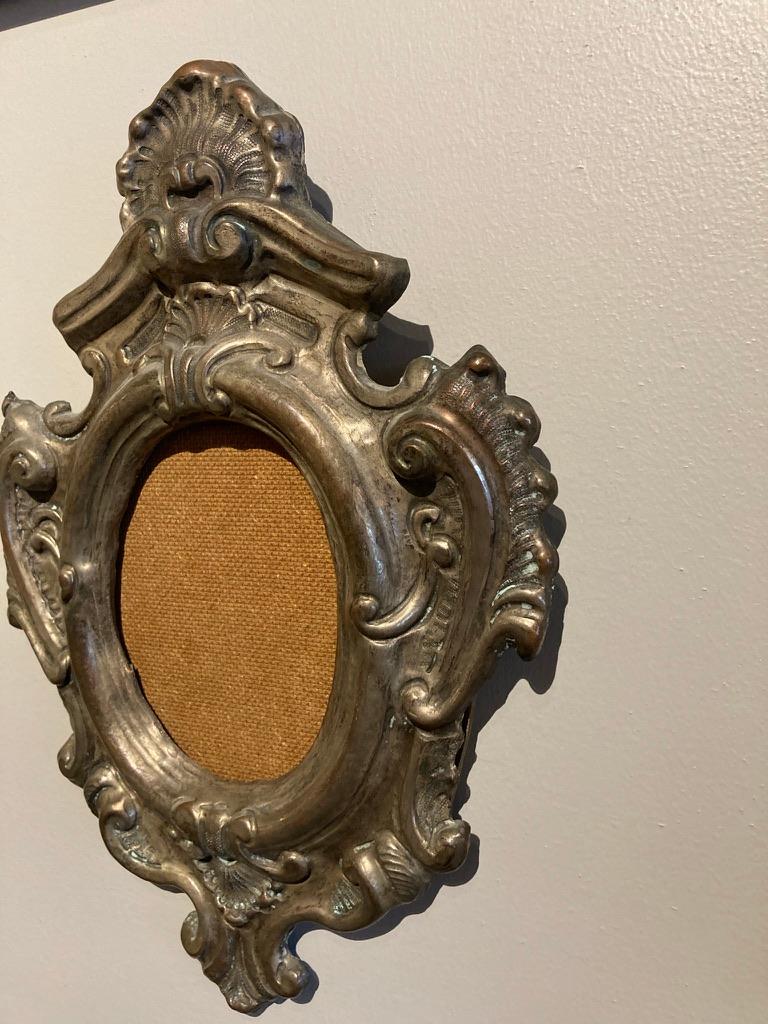 18th Century Italian Baroque Silvered Brass Repousse Frame For Sale 4