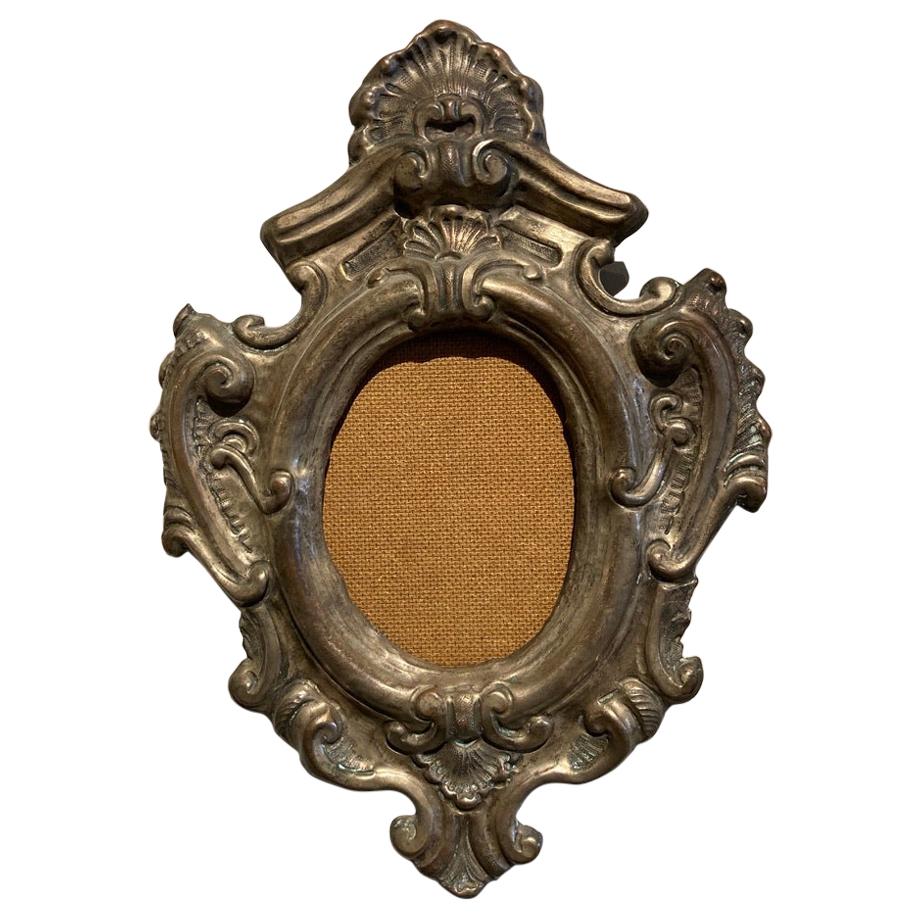18th Century Italian Baroque Silvered Brass Repousse Frame For Sale