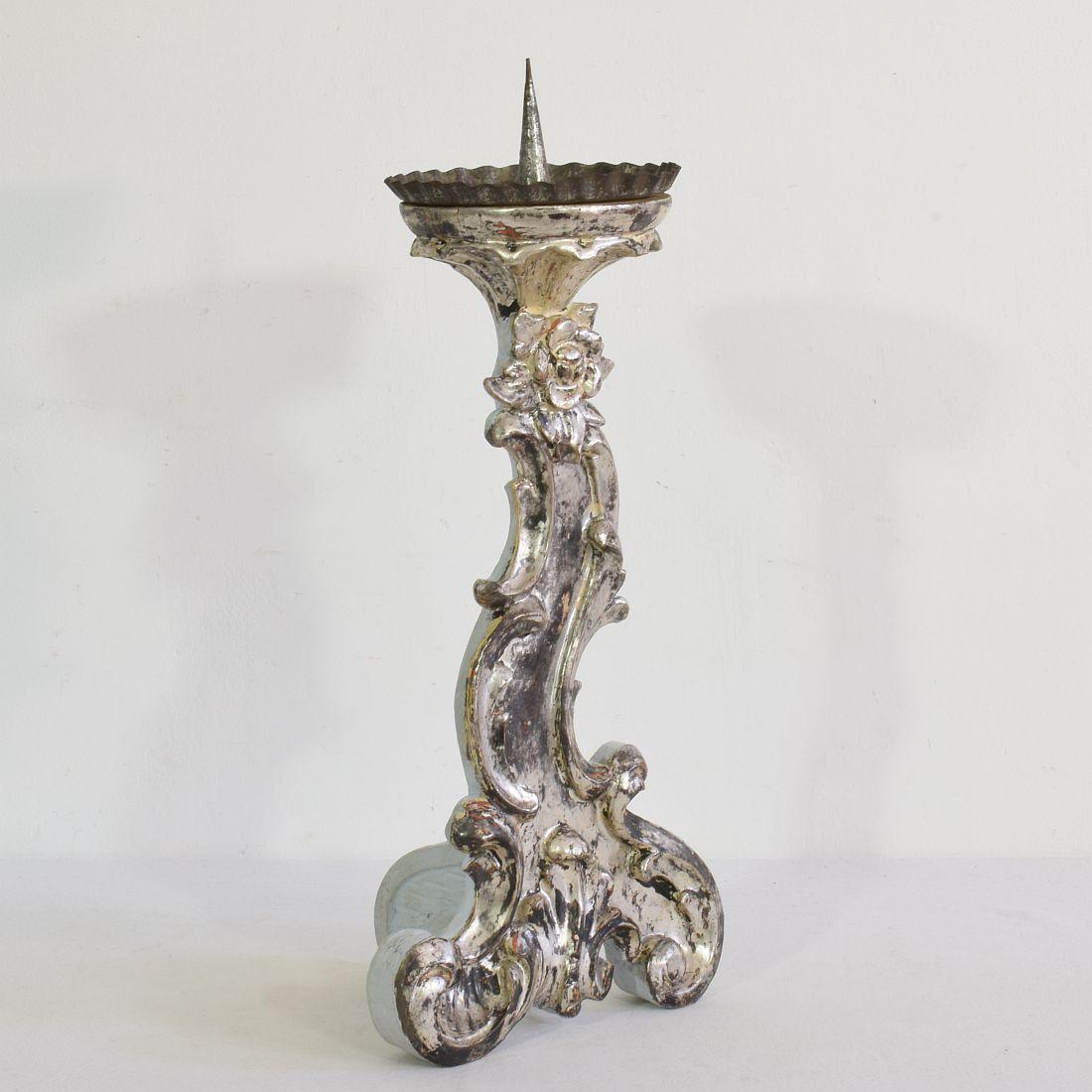 18th Century and Earlier 18th Century Italian Baroque Silvered Candlestick