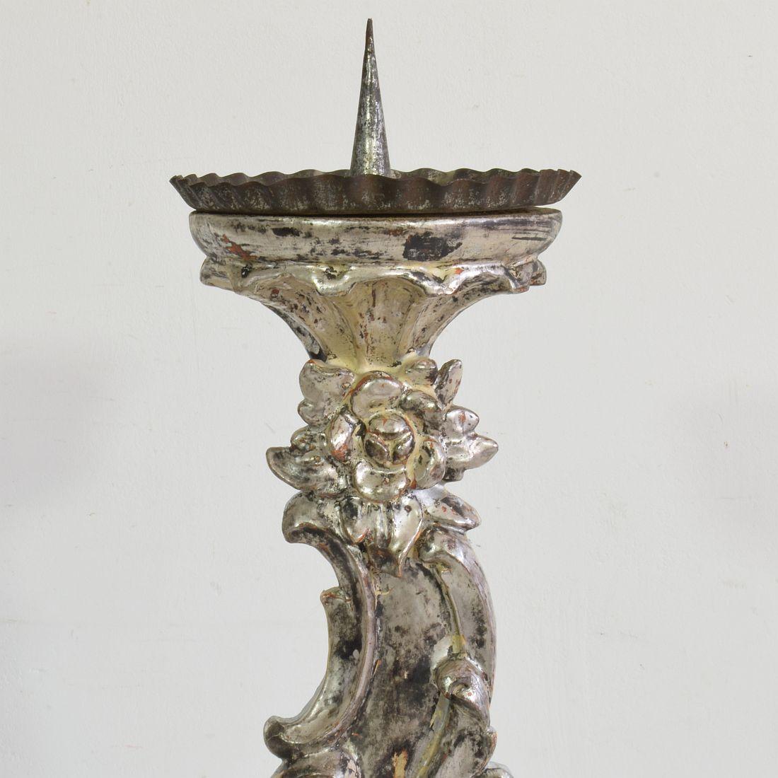 18th Century Italian Baroque Silvered Candlestick 3