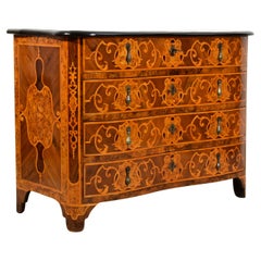18th Century, Italian Baroque Veneering and Inlays Wood Commode