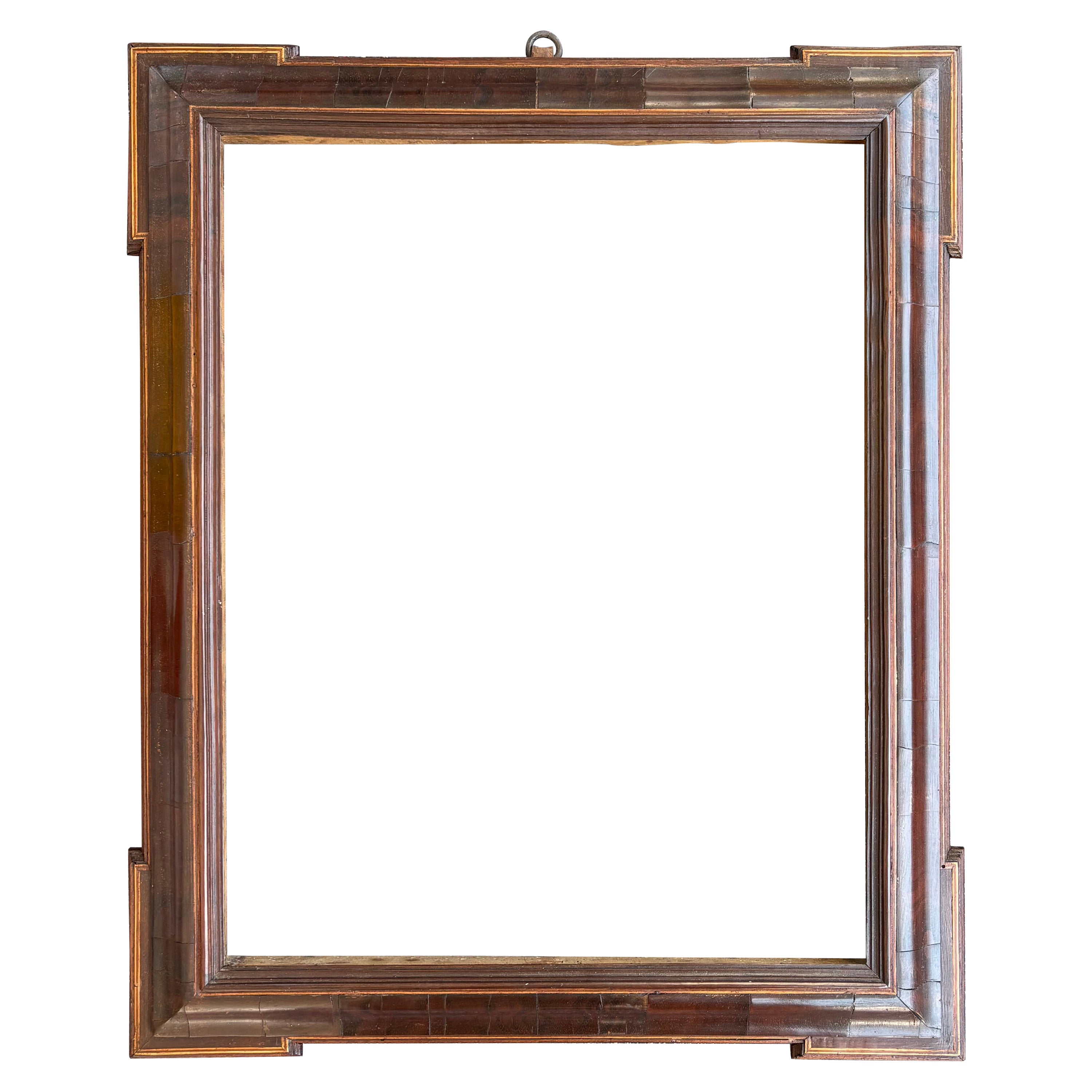 18th Century Italian Baroque Walnut Frame With Fruit Wood Inlay