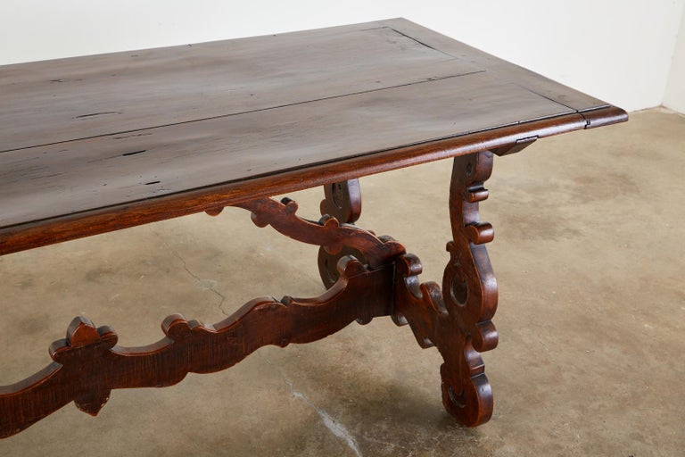 18th Century Italian Baroque Walnut Trestle Dining Table For Sale 5
