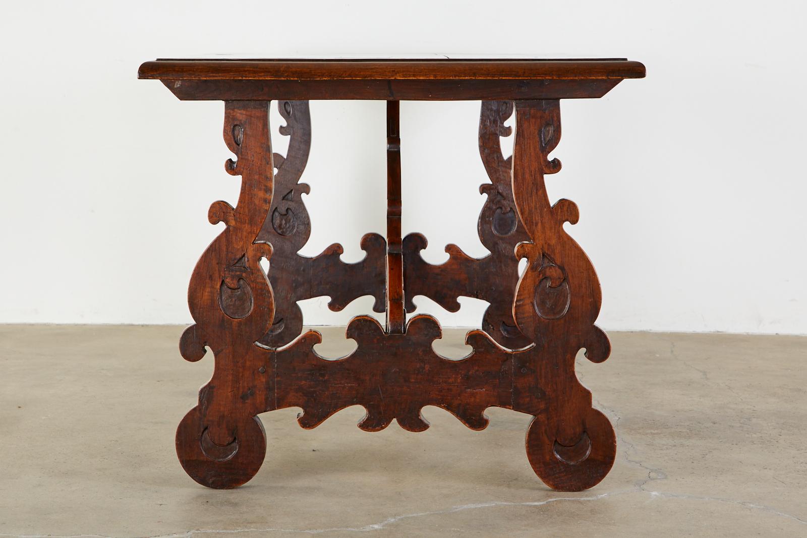 Hand-Crafted 18th Century Italian Baroque Walnut Trestle Dining Table