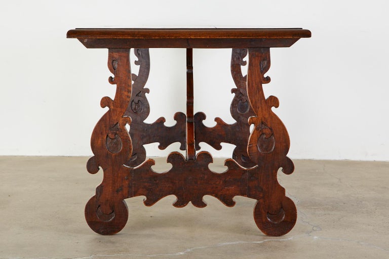 Hand-Crafted 18th Century Italian Baroque Walnut Trestle Dining Table For Sale