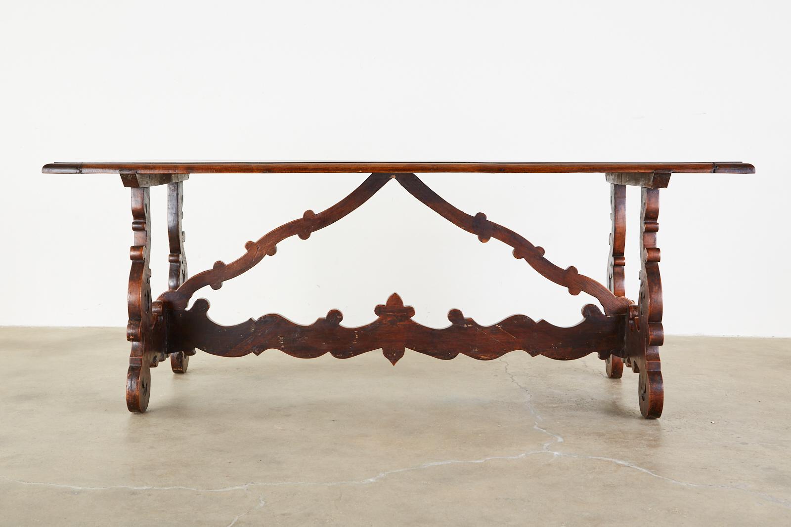 18th Century and Earlier 18th Century Italian Baroque Walnut Trestle Dining Table For Sale