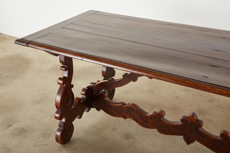 18th Century Italian Baroque Walnut Trestle Dining Table For Sale 4