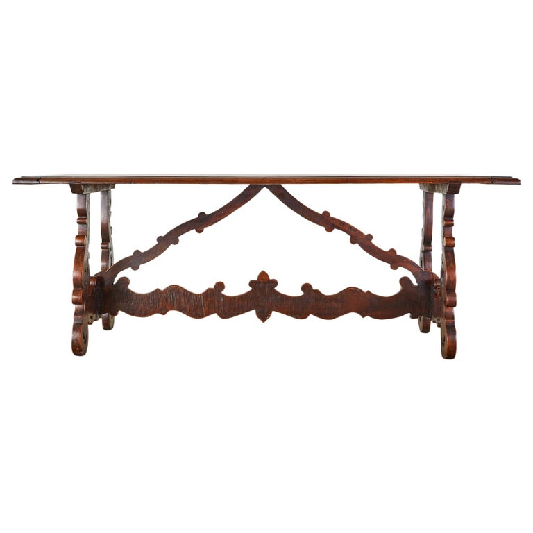 18th Century Italian Baroque Walnut Trestle Dining Table For Sale