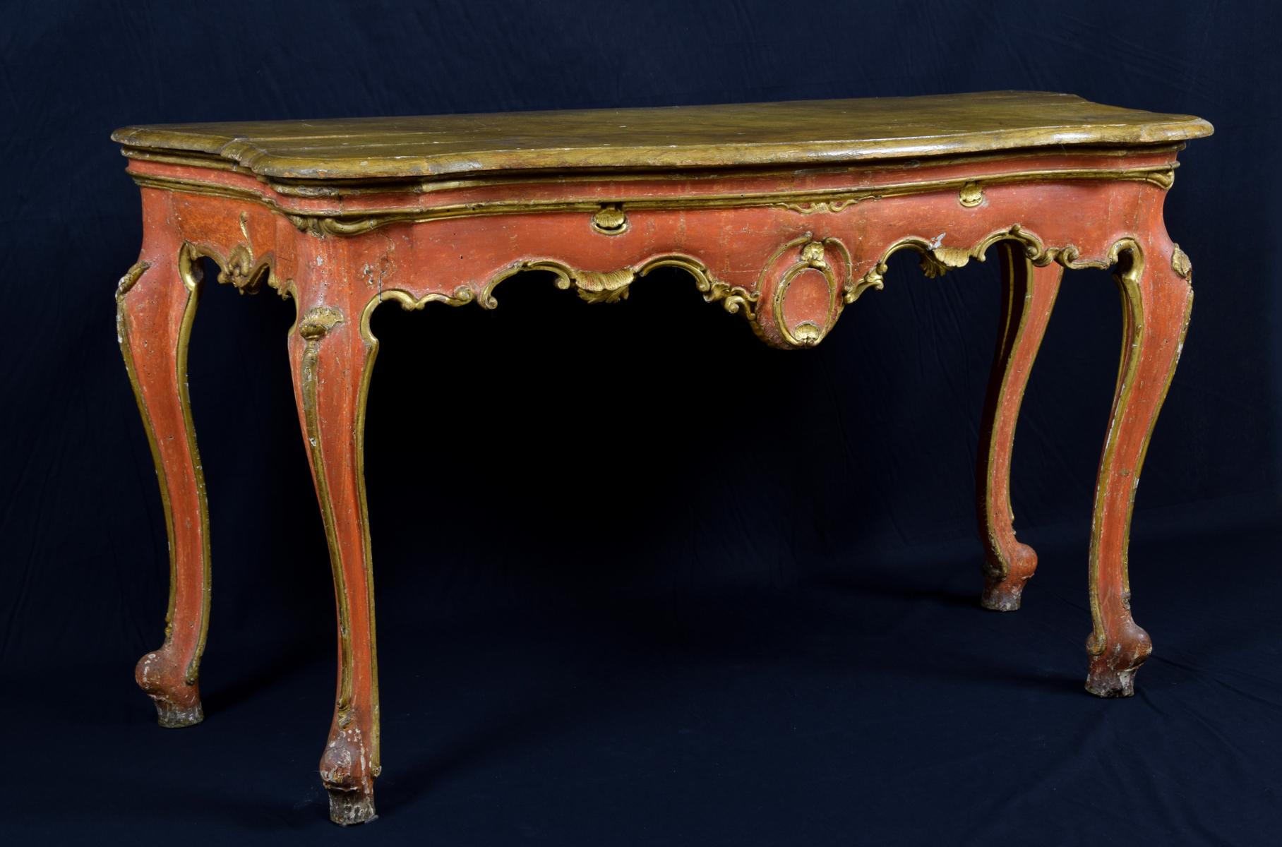 Louis XV 18th Century, Italian Baroque Wood Lacquered Consolle For Sale