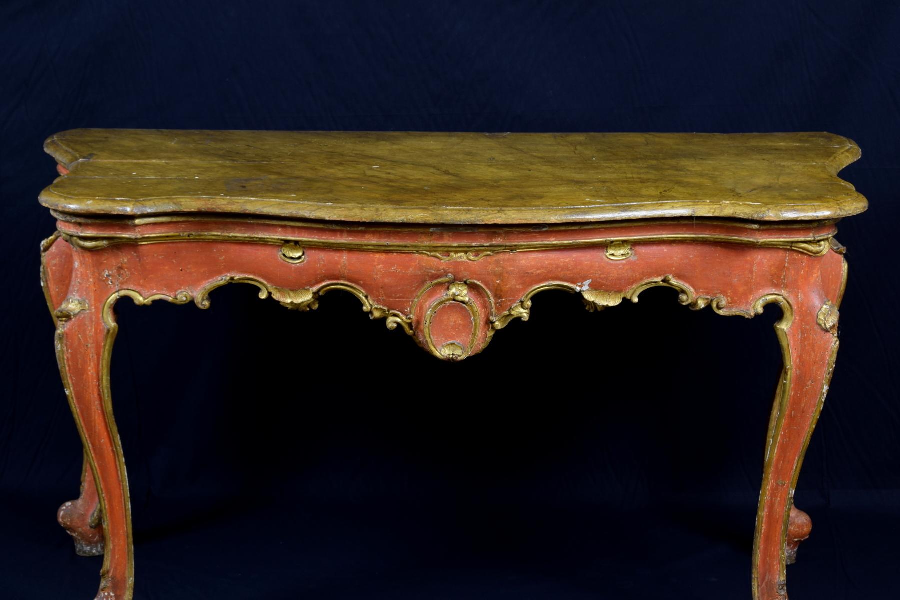 18th Century, Italian Baroque Wood Lacquered Consolle For Sale 5