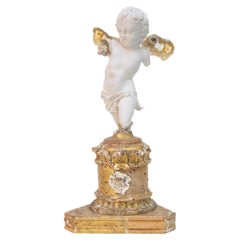18th Century Italian Base with Plaster Cherub Fragment and Polished Agate Coral