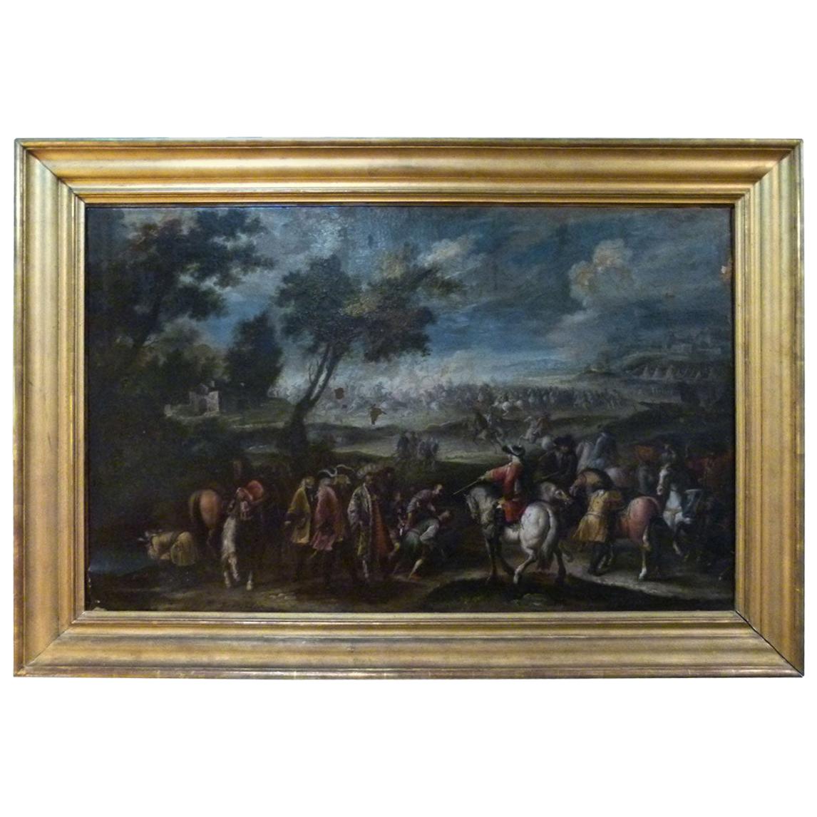 18th Century Italian Battle Painting, Oil on Canvas, Giovanni Tuccari