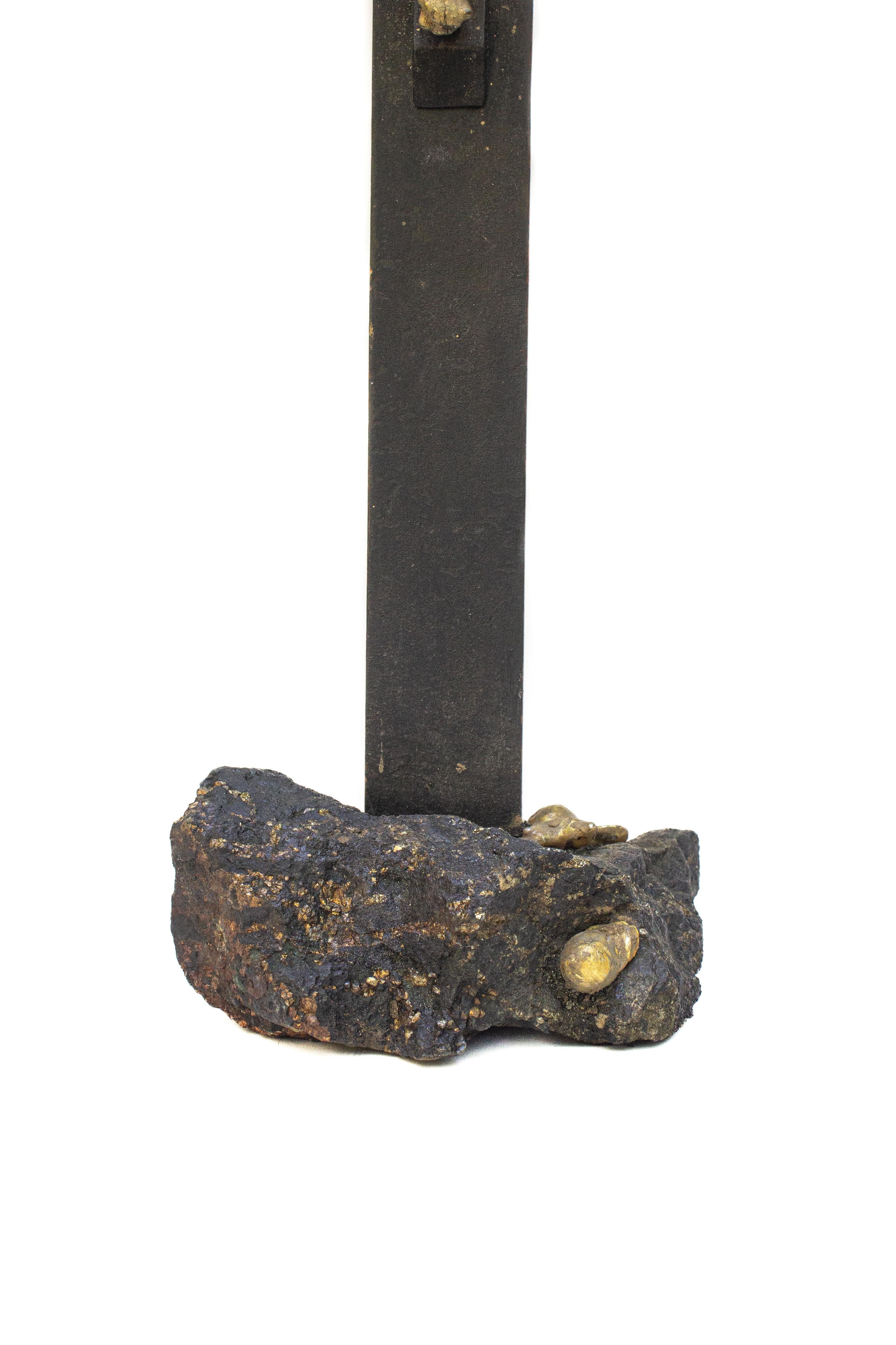 18th Century and Earlier 18th Century Italian Black and Gold Crucifix Mounted on Bornite and Chalcopyrite