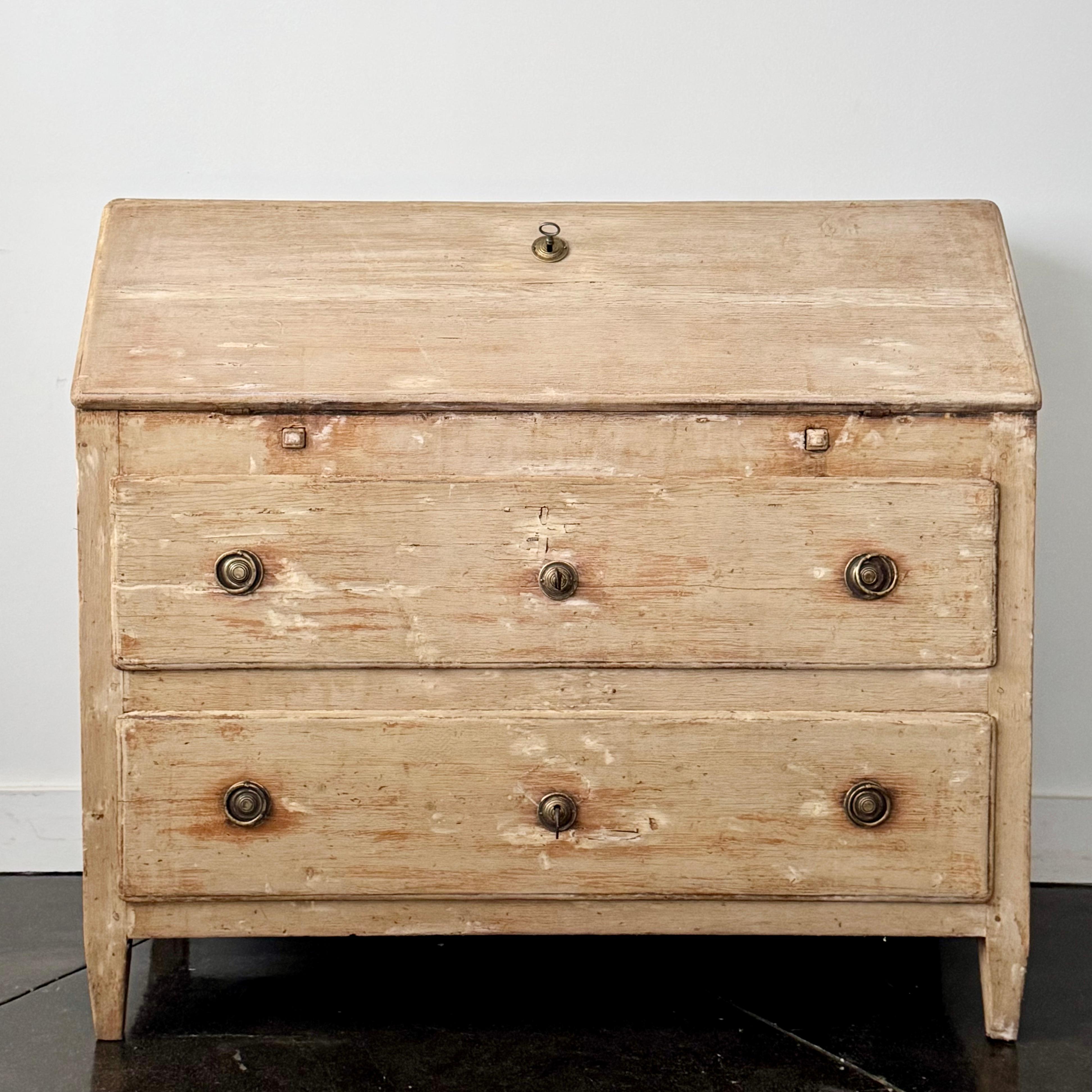 18th Century Italian Bleached Rustic Drop Front Secretaire In Good Condition For Sale In Charleston, SC
