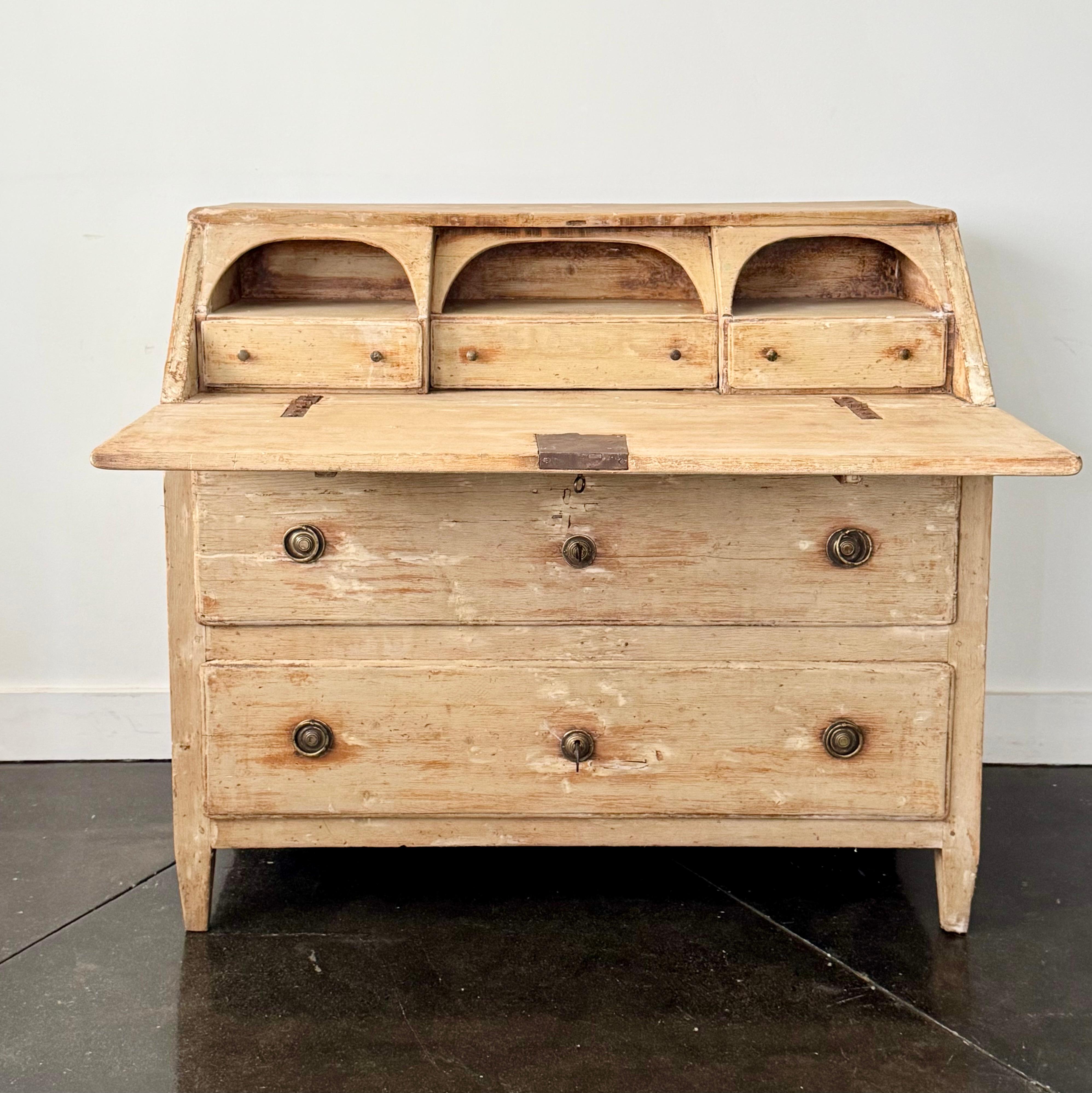 18th Century and Earlier 18th Century Italian Bleached Rustic Drop Front Secretaire For Sale