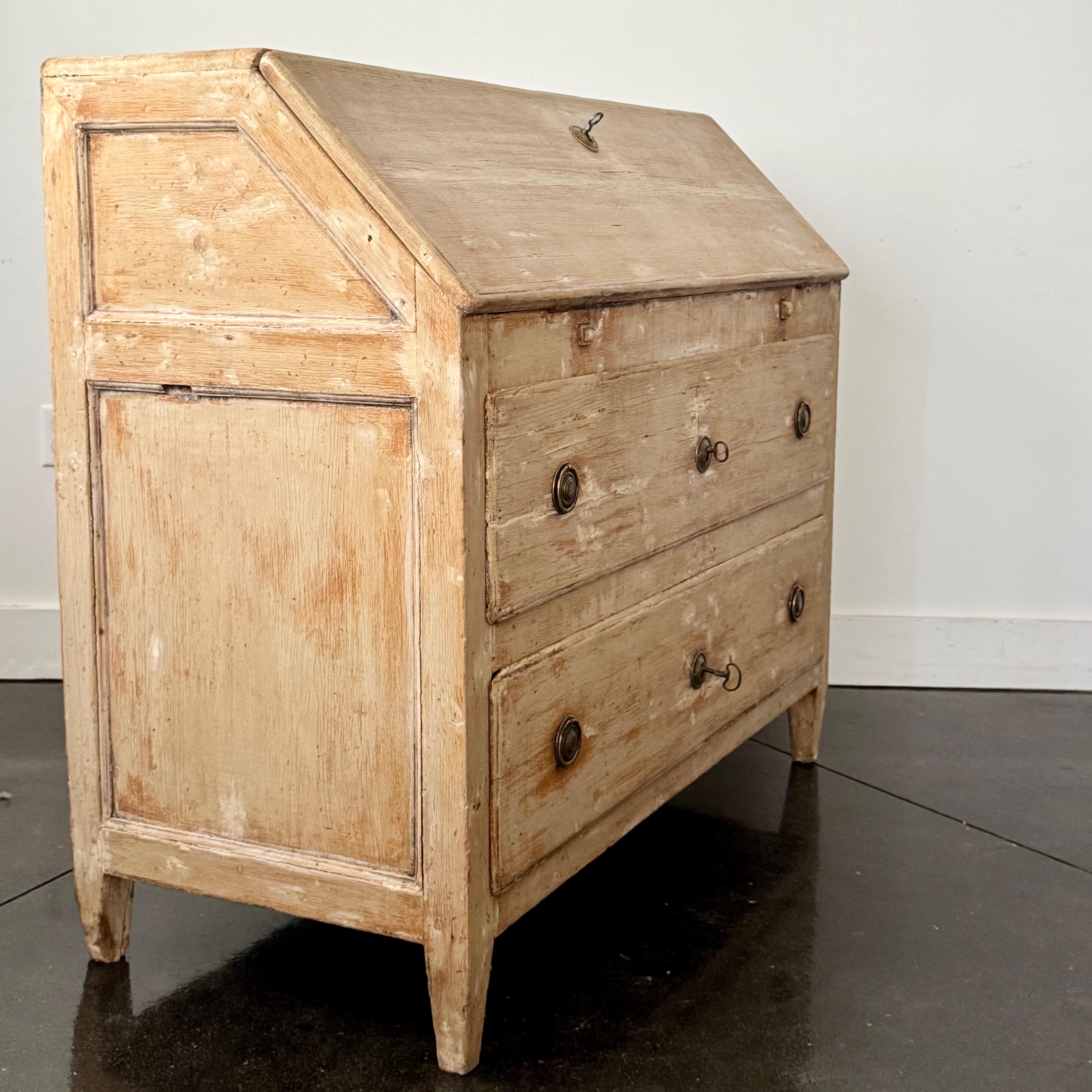 18th Century Italian Bleached Rustic Drop Front Secretaire For Sale 3