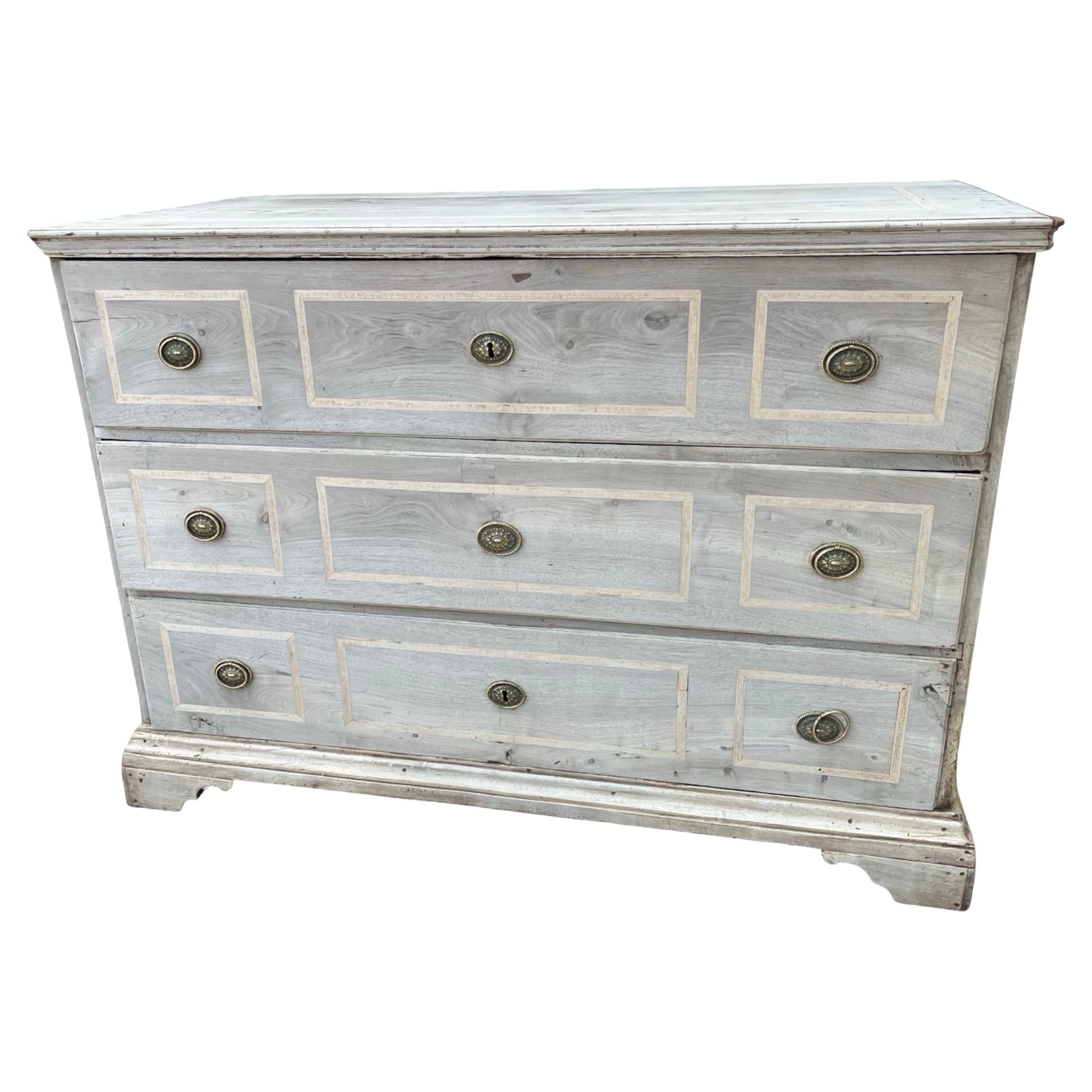 18th Century Italian Bleached Walnut Chest Of Drawers With Inlay For Sale