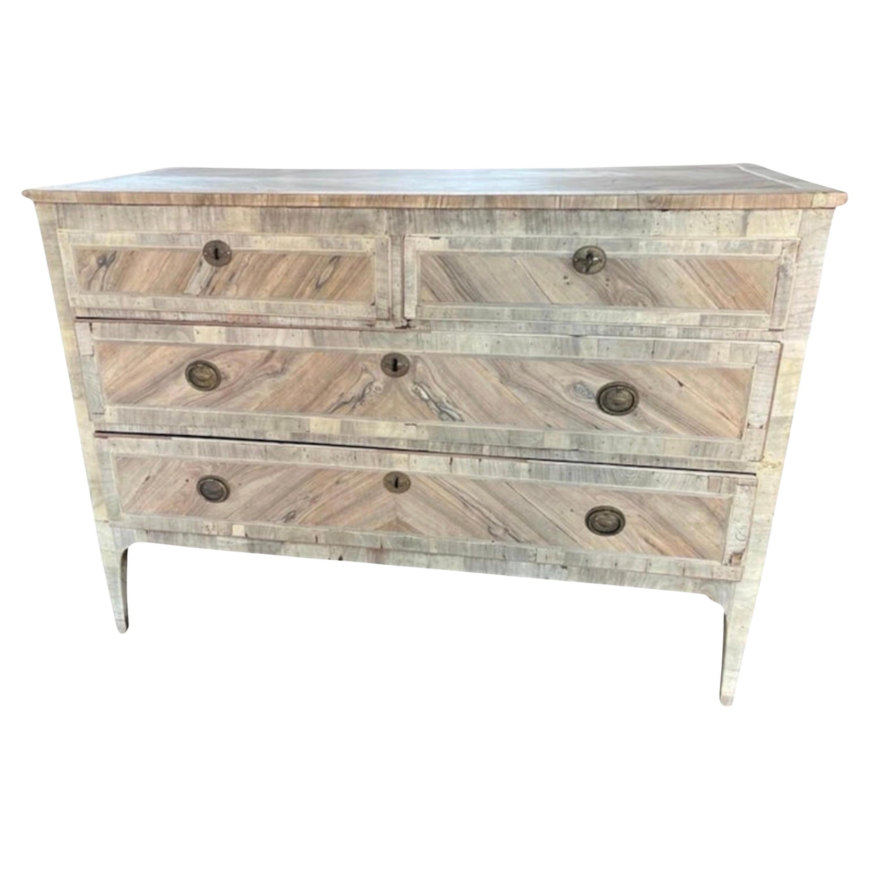 18th Century Italian Bleached Walnut Commode / Chest of Drawer With Burl Veneer