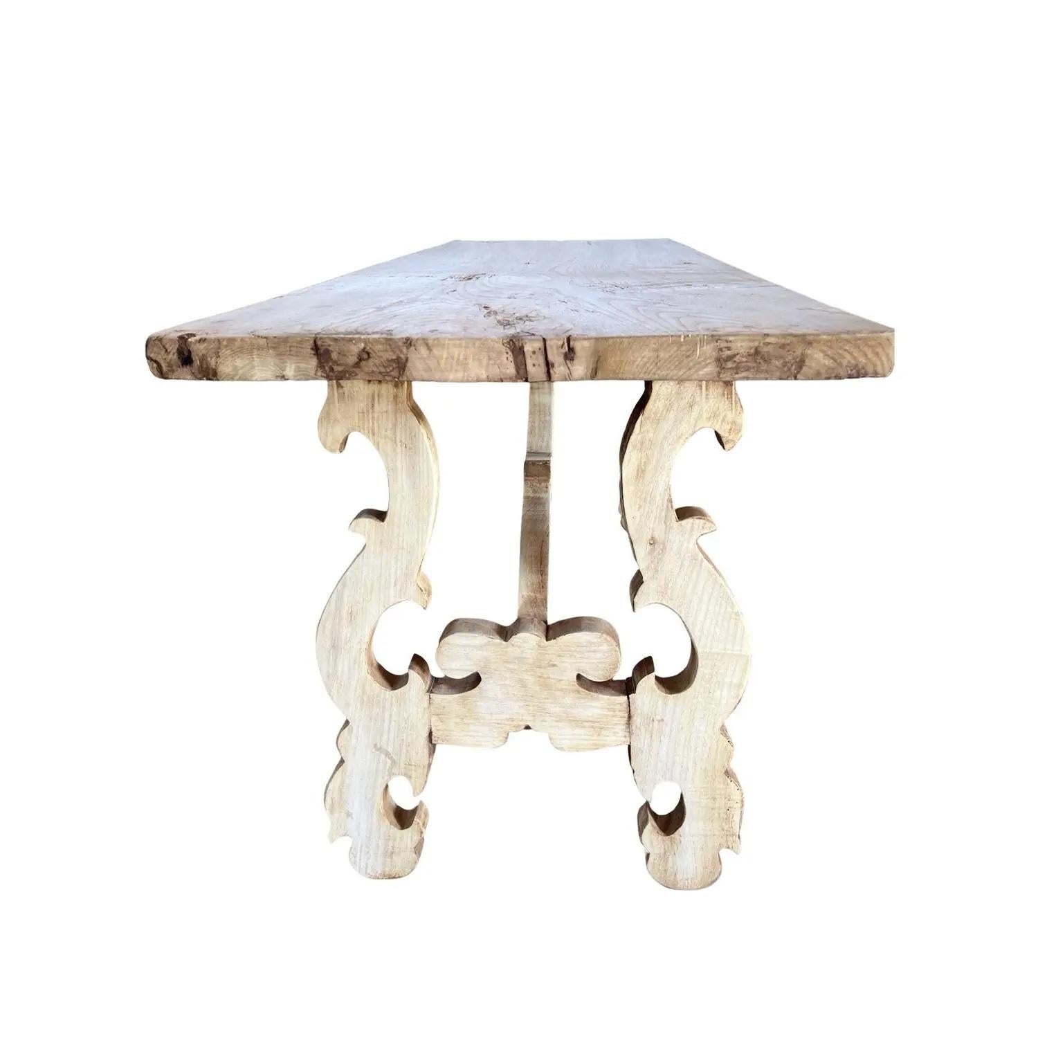Baroque 18th Century Italian Bleached Walnut Console Table with Lyre Legs For Sale
