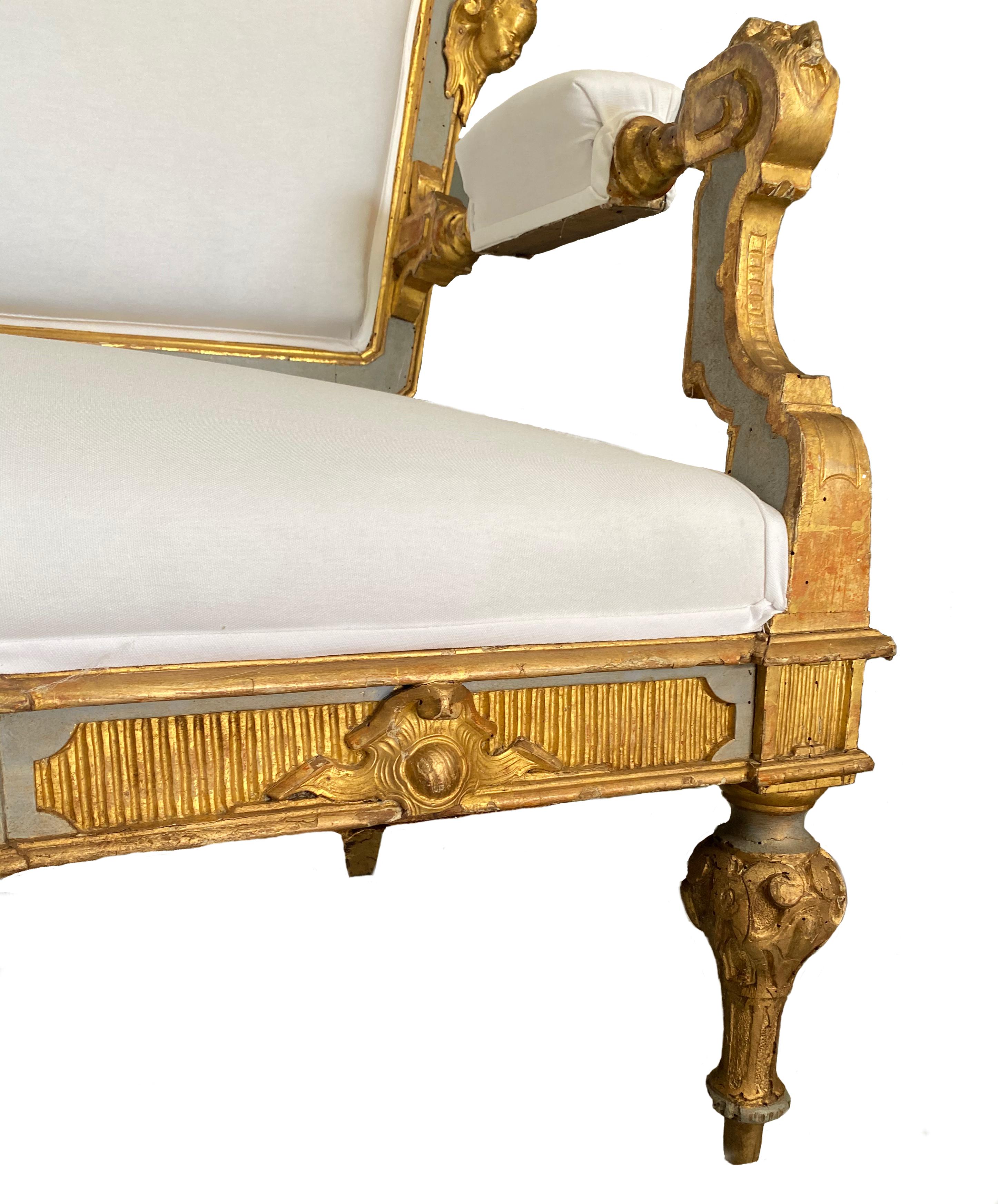 18th Century Italian Blue and Gilt Settee with Putti an Ornate Carved Details 1