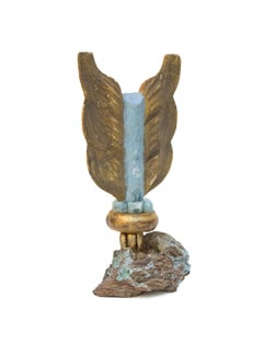 Arrow blu dorato del XVIII secolo con acquamarina e perle barocche